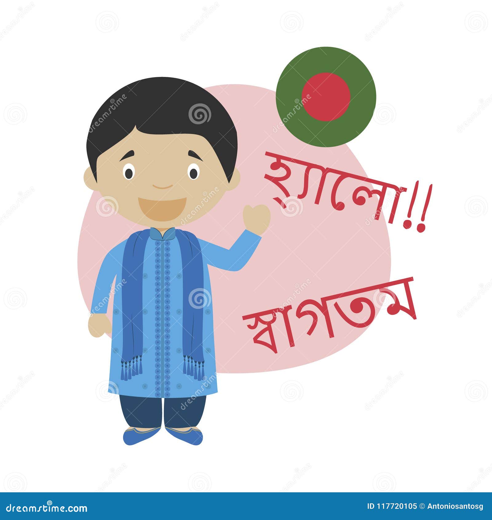 Vector Illustration of Cartoon Character Saying Hello and Welcome in Bengali  Stock Vector - Illustration of greet, education: 117720105