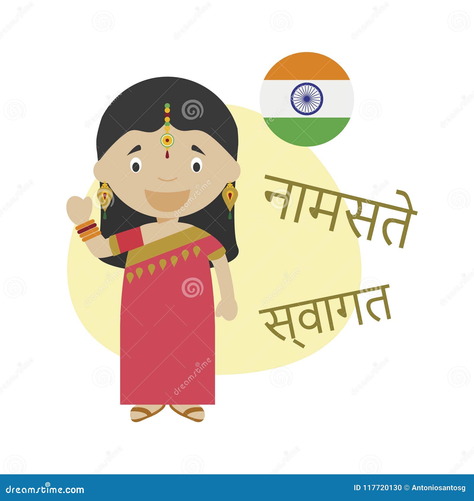 Vector Illustration of Cartoon Character Saying Hello and Welcome in Hindi  Stock Vector - Illustration of school, local: 117720130