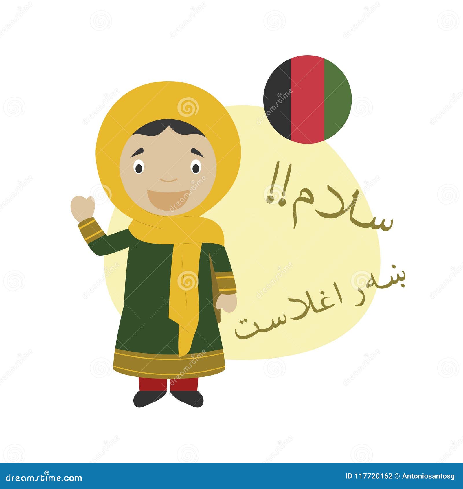 Vector Illustration of Cartoon Character Saying Hello and Welcome in Pashto  Stock Vector - Illustration of national, good: 117720162