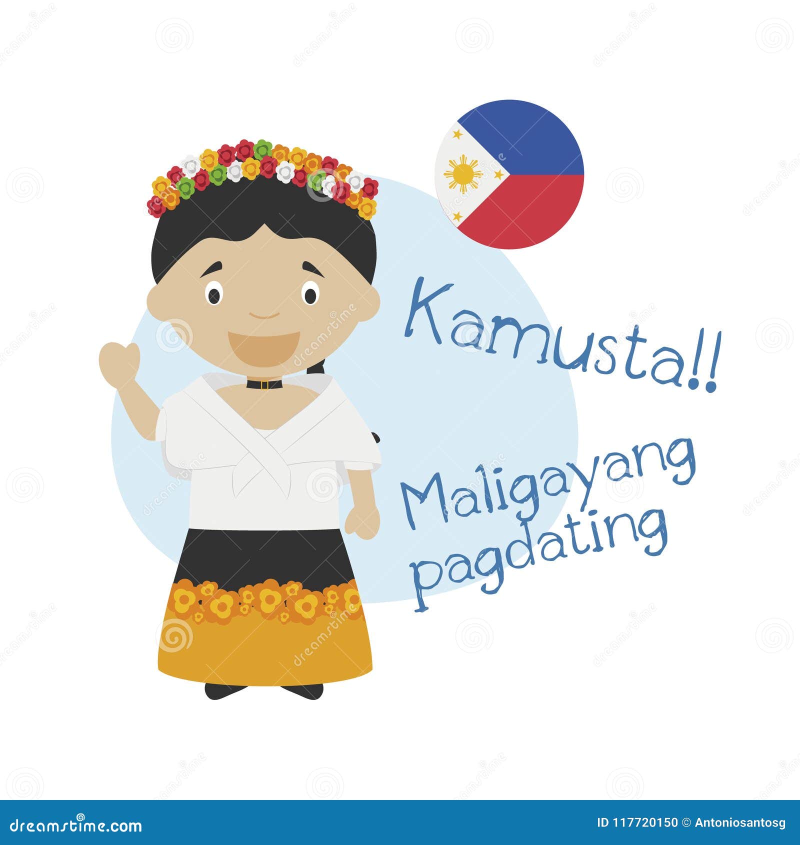   of cartoon character saying hello and welcome in tagalog
