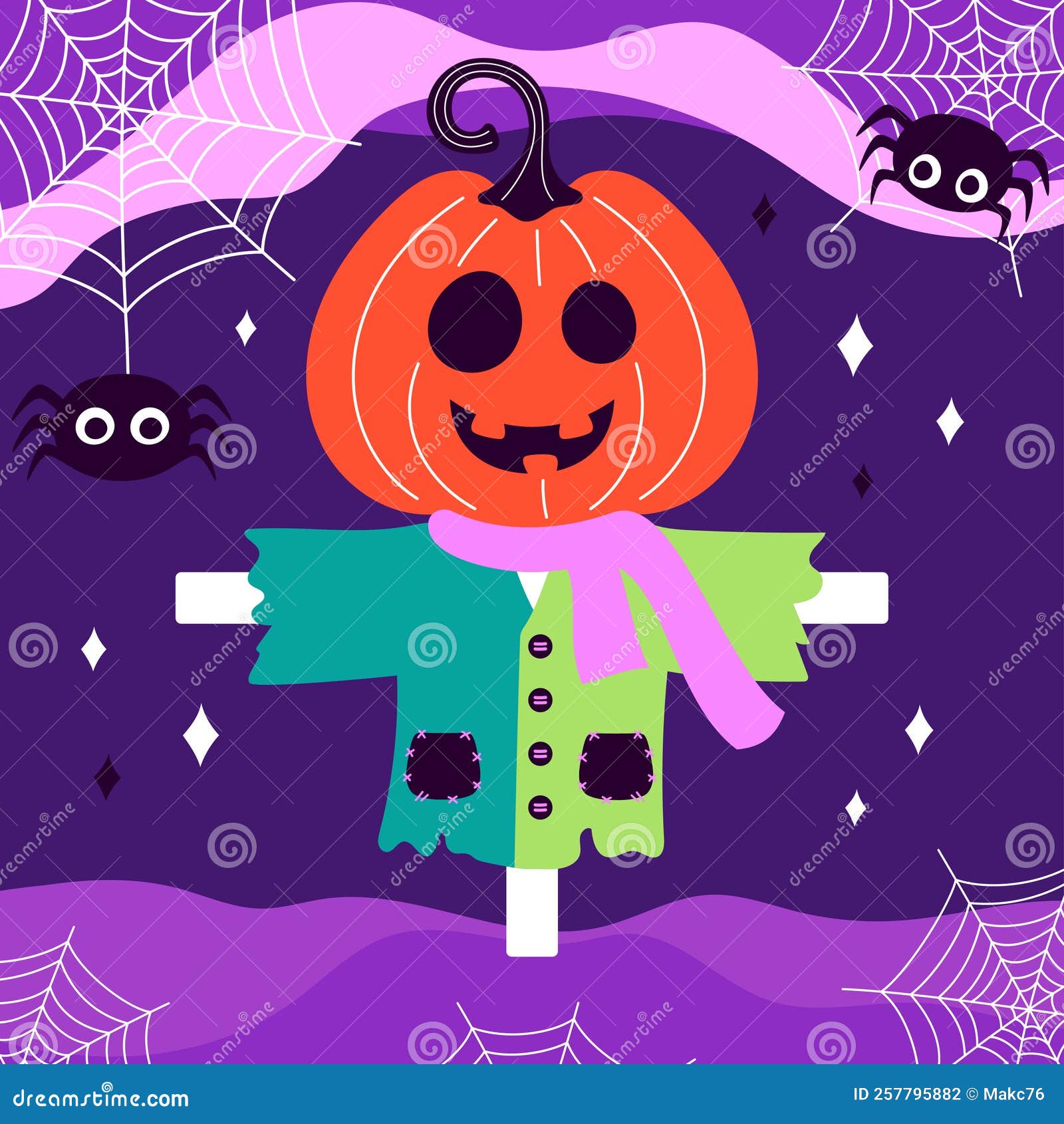 Halloween Vector Illustration with Cartoon Cute Scarecrow Stock Vector