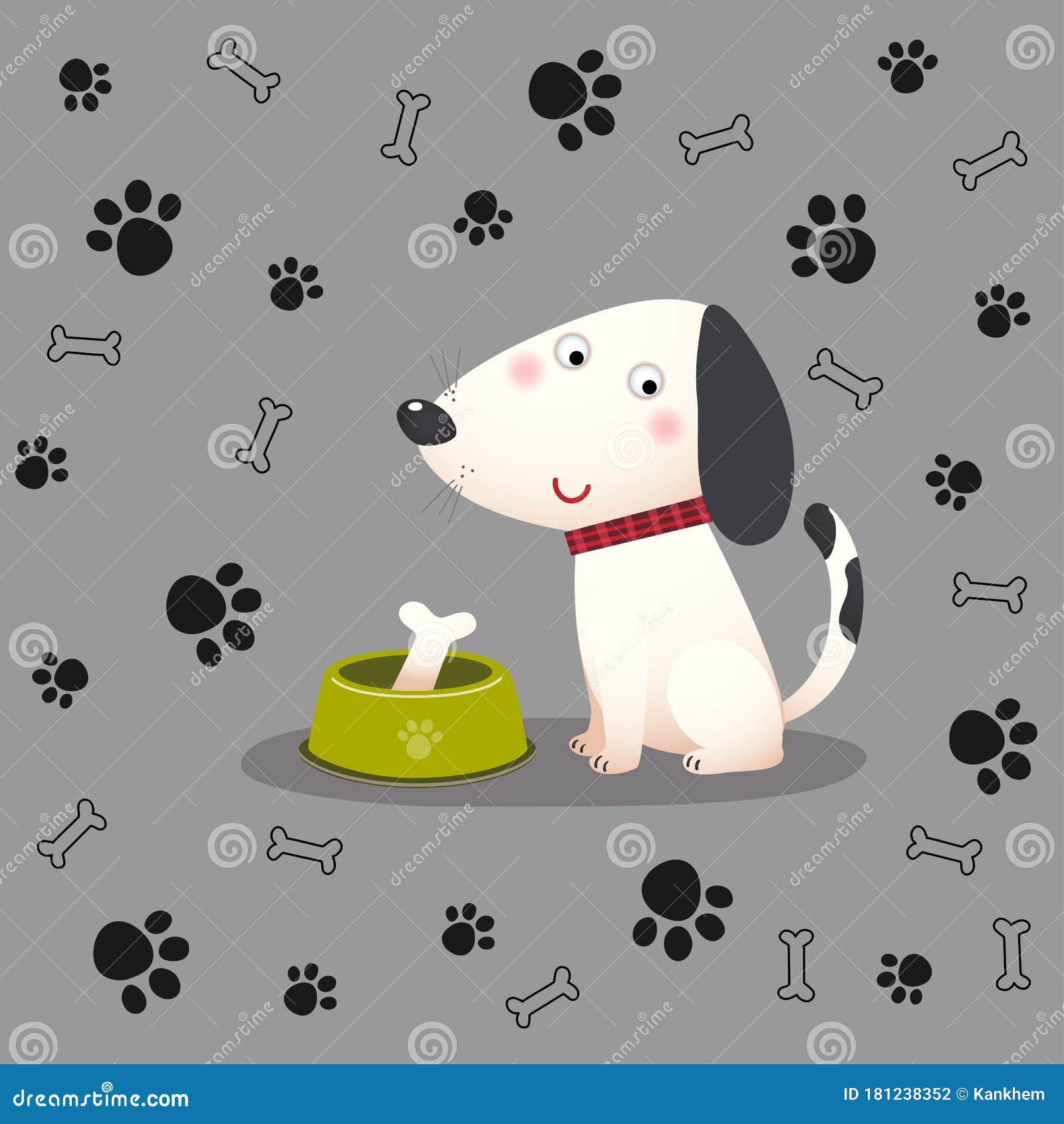 Cute Cartoon Dog with Bone in the Bowl on Paw and Bone Background Stock Vector - Illustration of funny, adorable: 181238352 Cute Cartoon Dog with Bone in the Bowl on Paw and Bone Background Stock Vector - Illustration of funny, adorable: 181238352