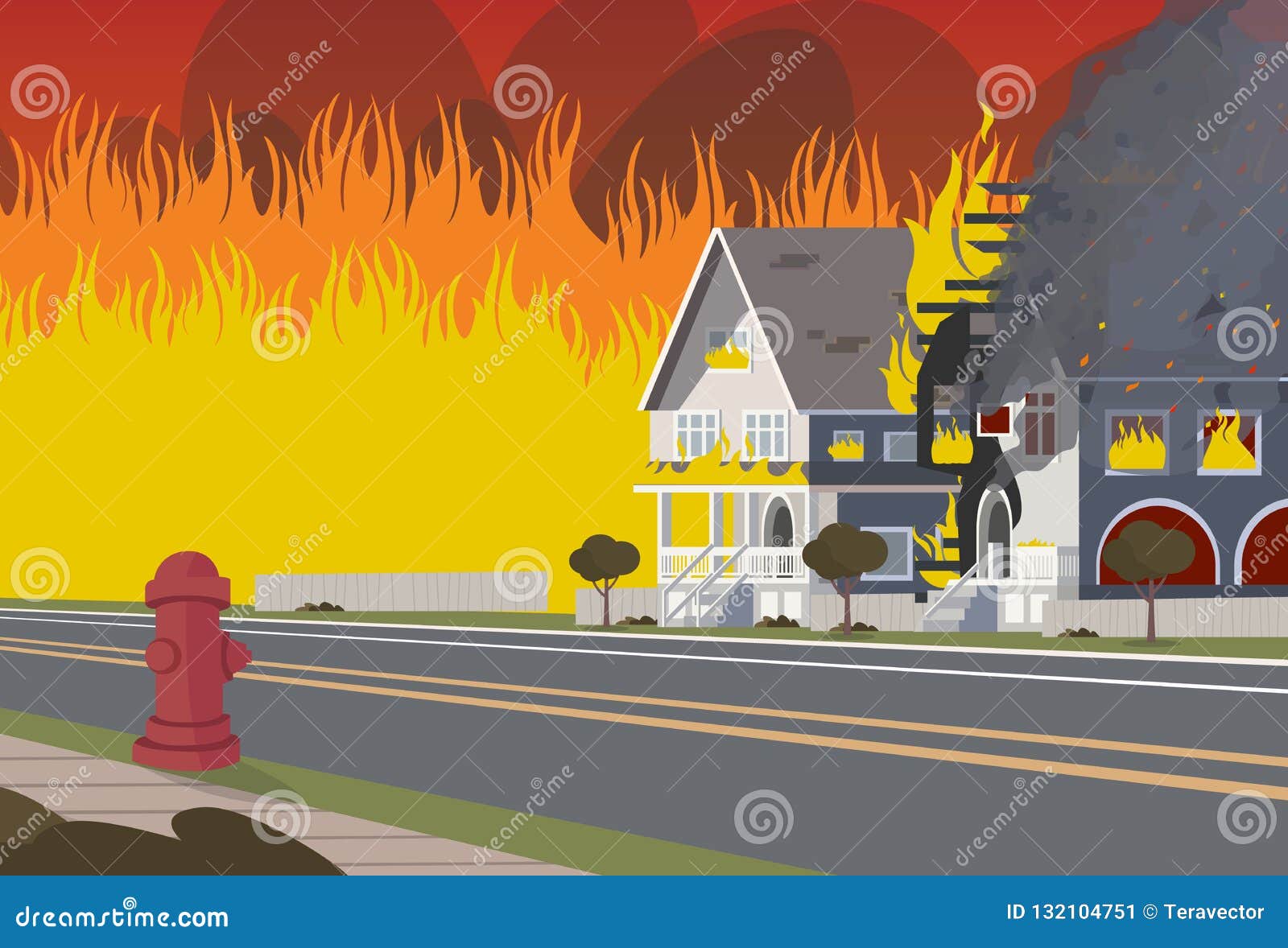 Vector Illustration of Cartoon Fire Extinguishing Stock Vector -  Illustration of accident, dangerous: 132104751