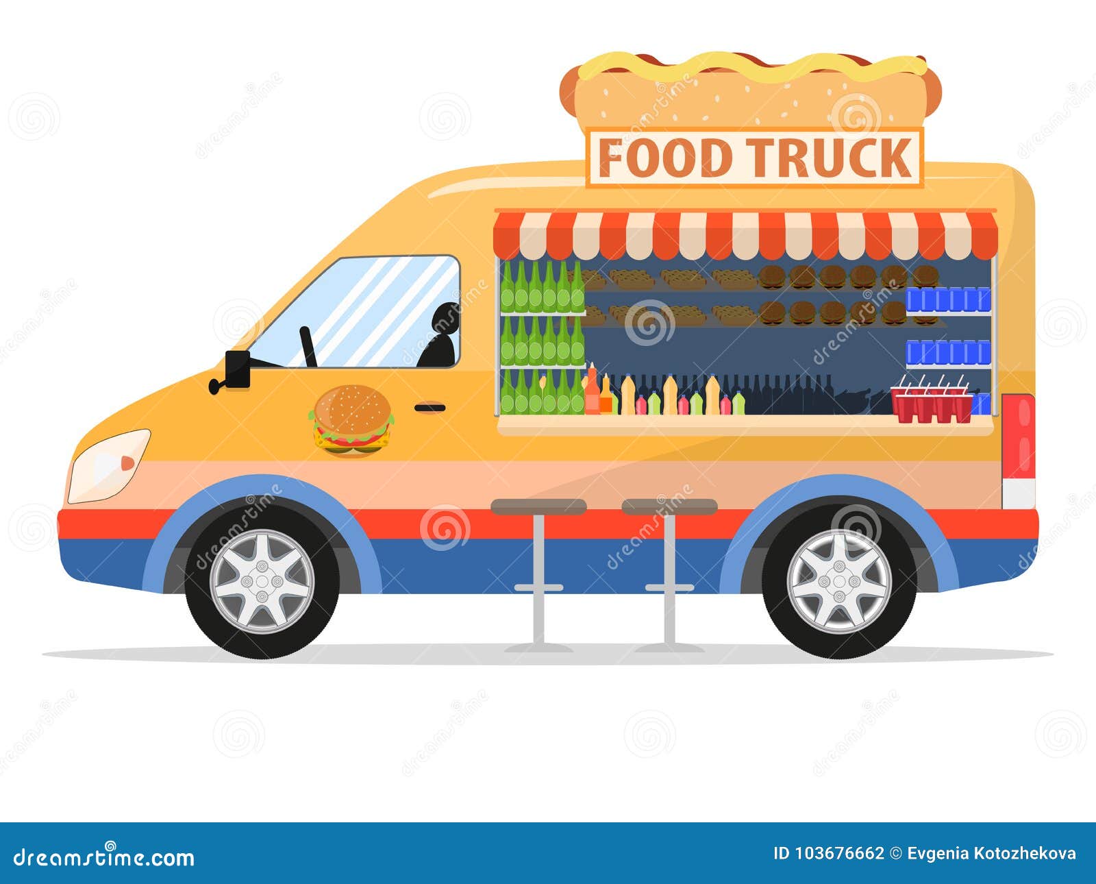 Vector Illustration of a Cartoon Food Truck Stock Vector - Illustration of  cart, fast: 103676662