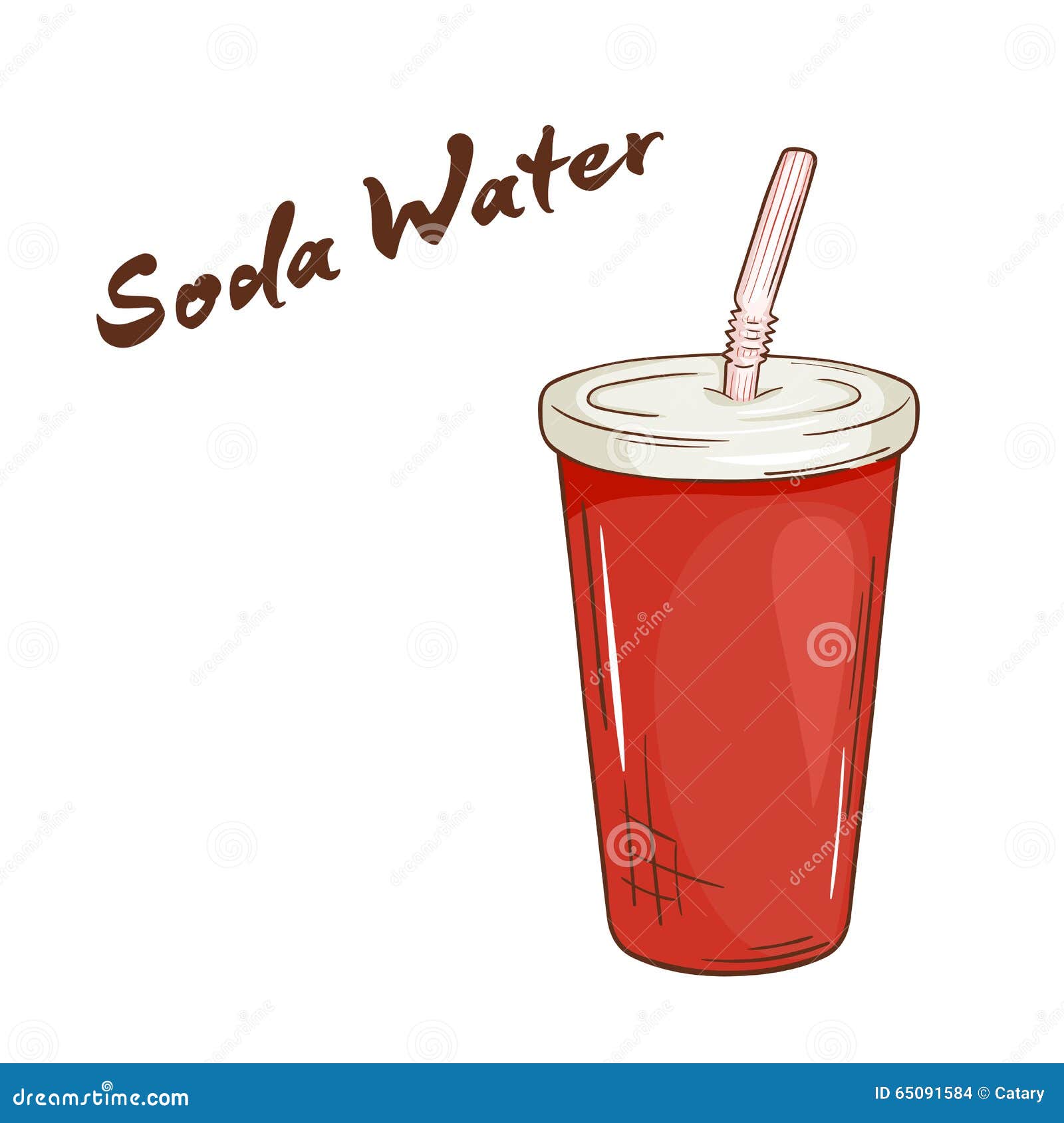 Glass of water with drinking straw hand drawing Vector Image