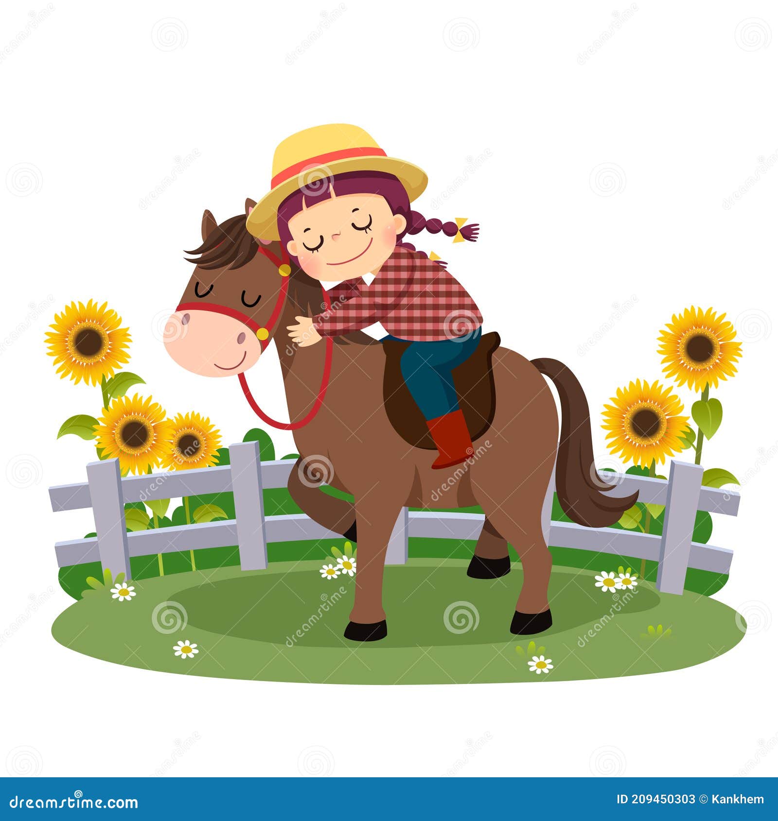 Cartoon of Happy Boy Riding and Hugging Her Horse Stock Vector -  Illustration of girl, equine: 209450303