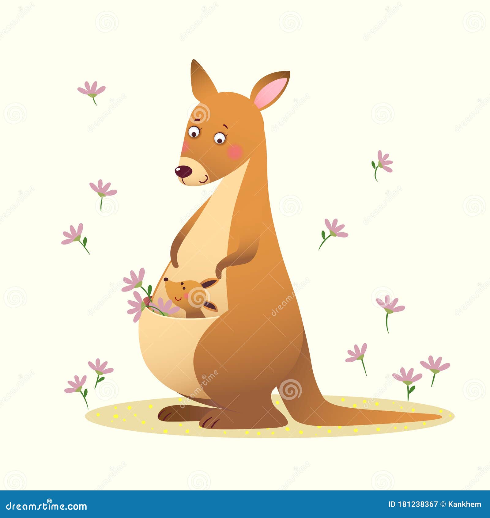Cute Cartoon Kangaroo with Her Little Cute Baby Kangaroo on Yellow  Background Stock Vector - Illustration of cute, joey: 181238367