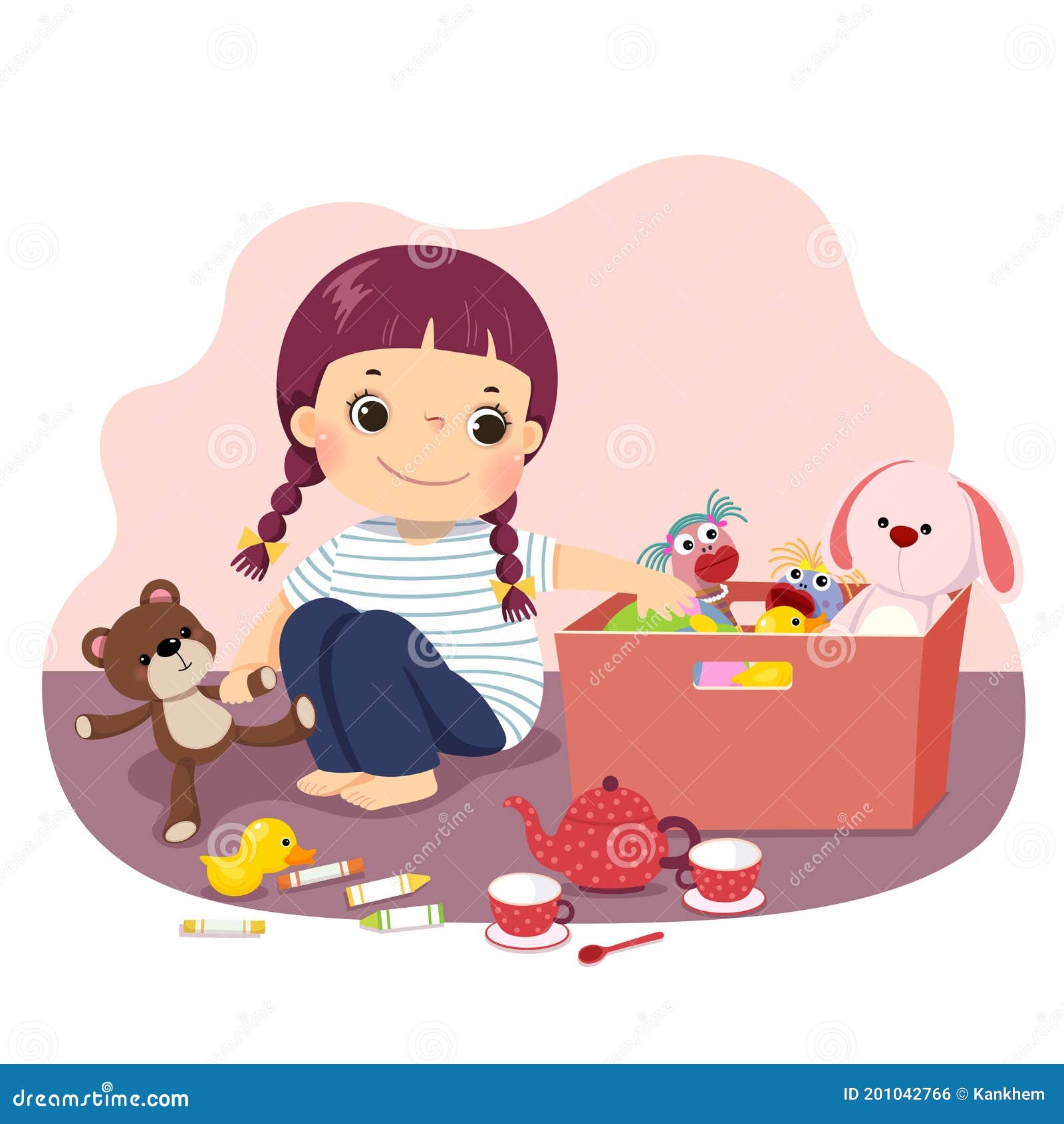 Cartoon of a Little Girl Putting Her Toys into the Box. Kids Doing  Housework Chores at Home Concept Stock Vector - Illustration of cute, kids:  201042766