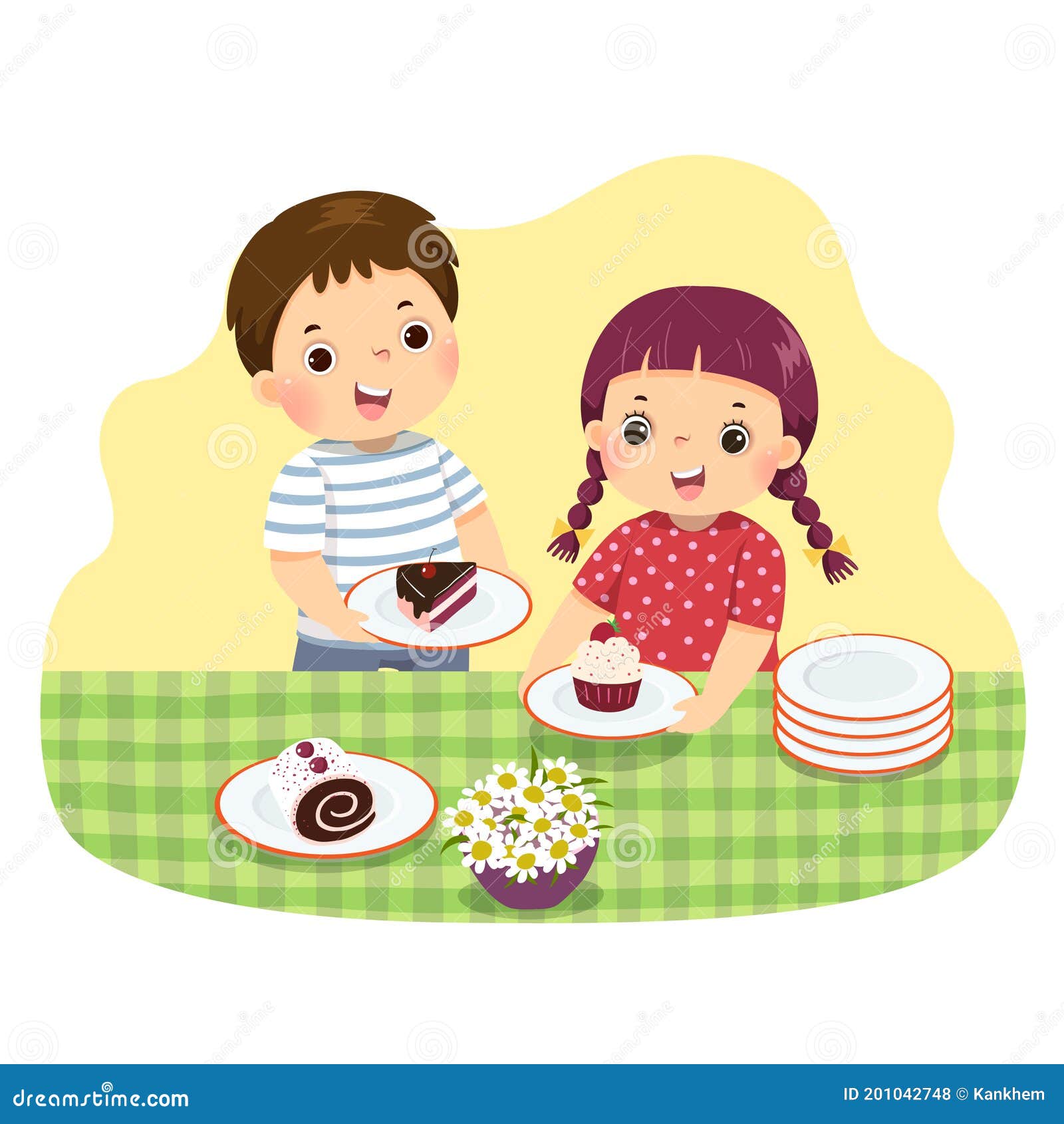 Cartoon of Little Siblings Setting the Table. Kids Doing Housework Chores  at Home Concept Stock Vector - Illustration of household, character:  201042748