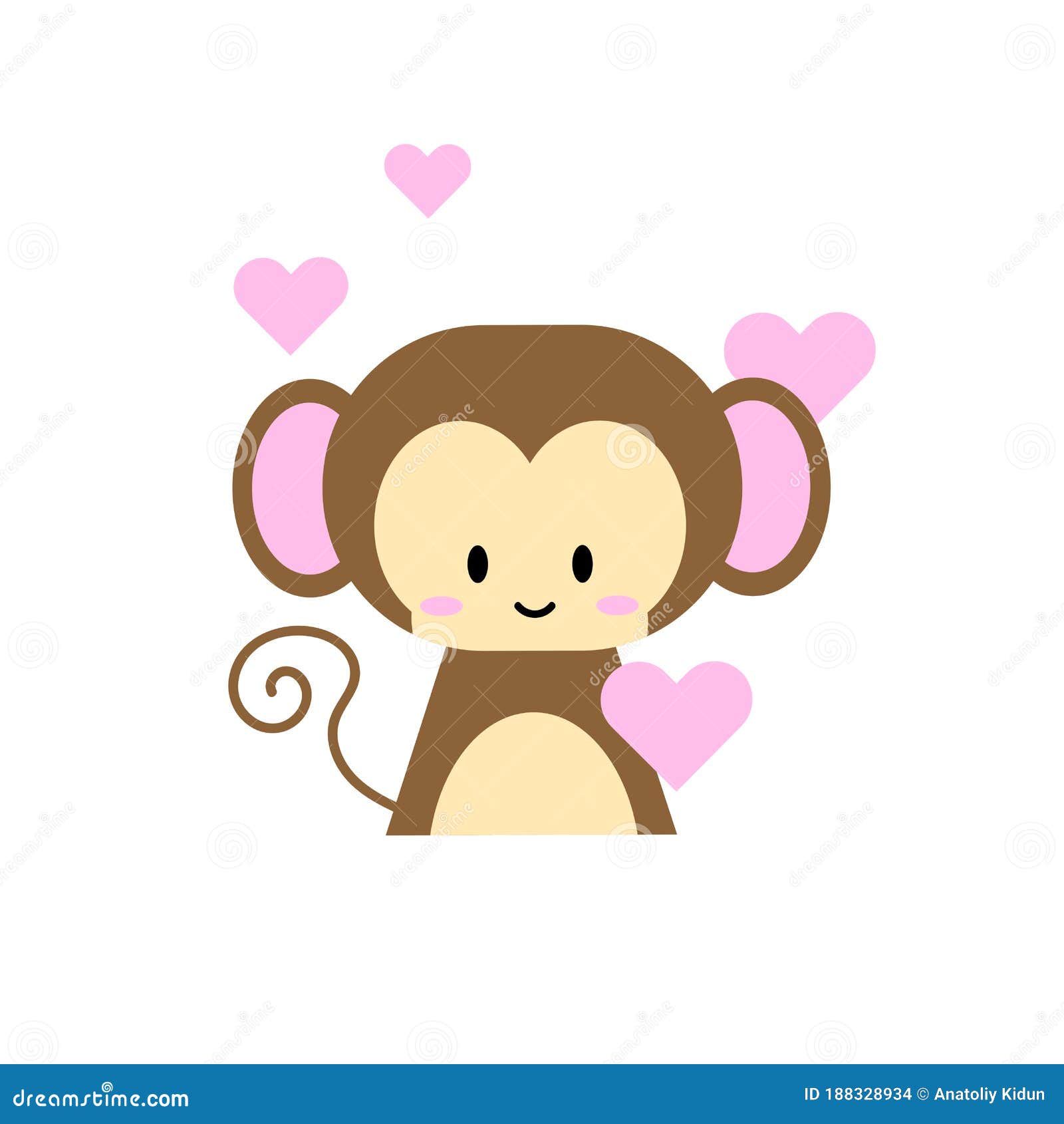 Monkey With Hearts And Flower Vector Illustration