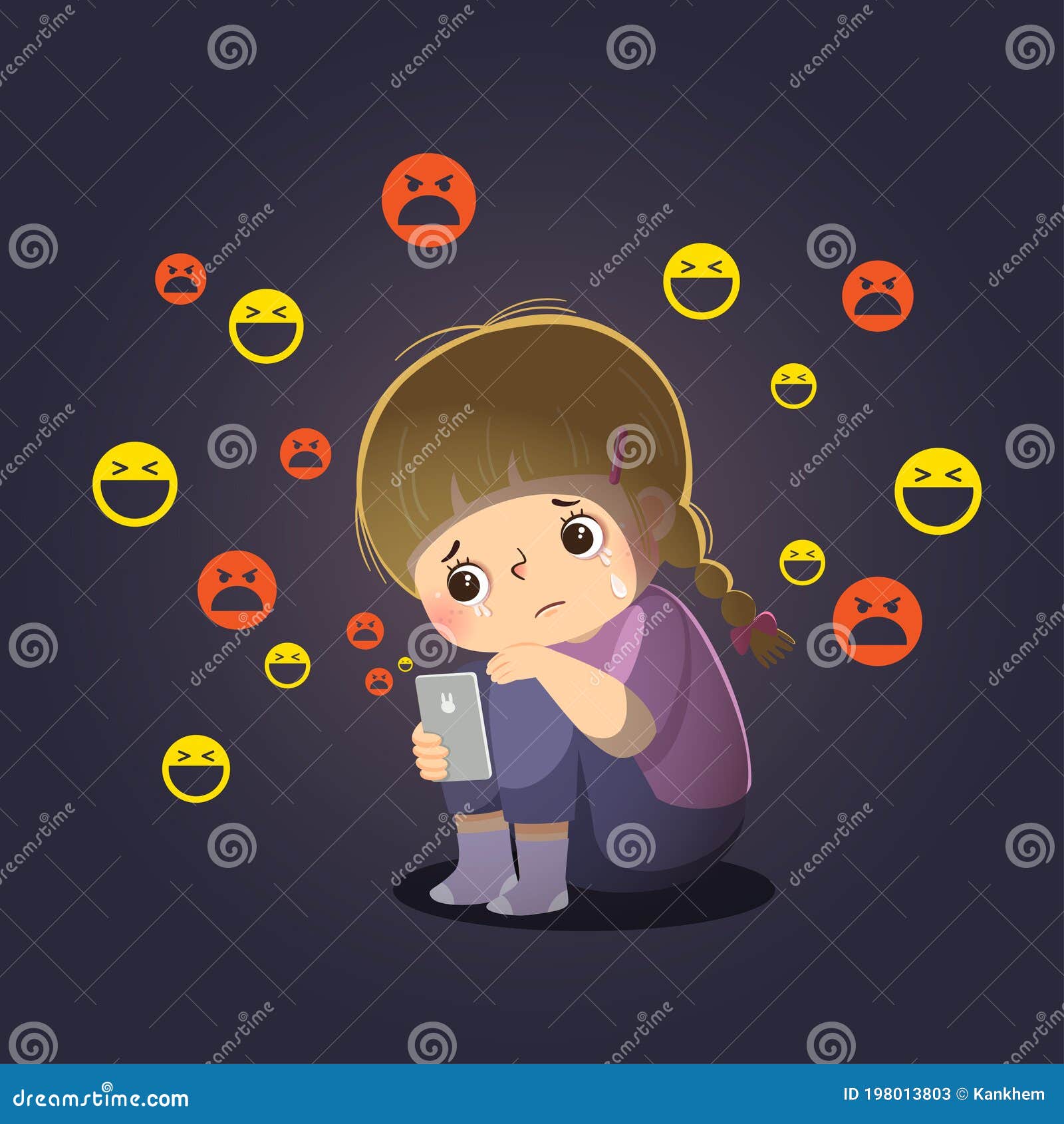 Cartoon of Sad Girl Victim of Cyberbullying Online Sitting Alone in the Darkroom Stock Vector - Illustration of character, clip: 198013803 Cartoon of Sad Girl Victim of Cyberbullying Online Sitting Alone in the Darkroom Stock Vector - Illustration of character, clip: 198013803