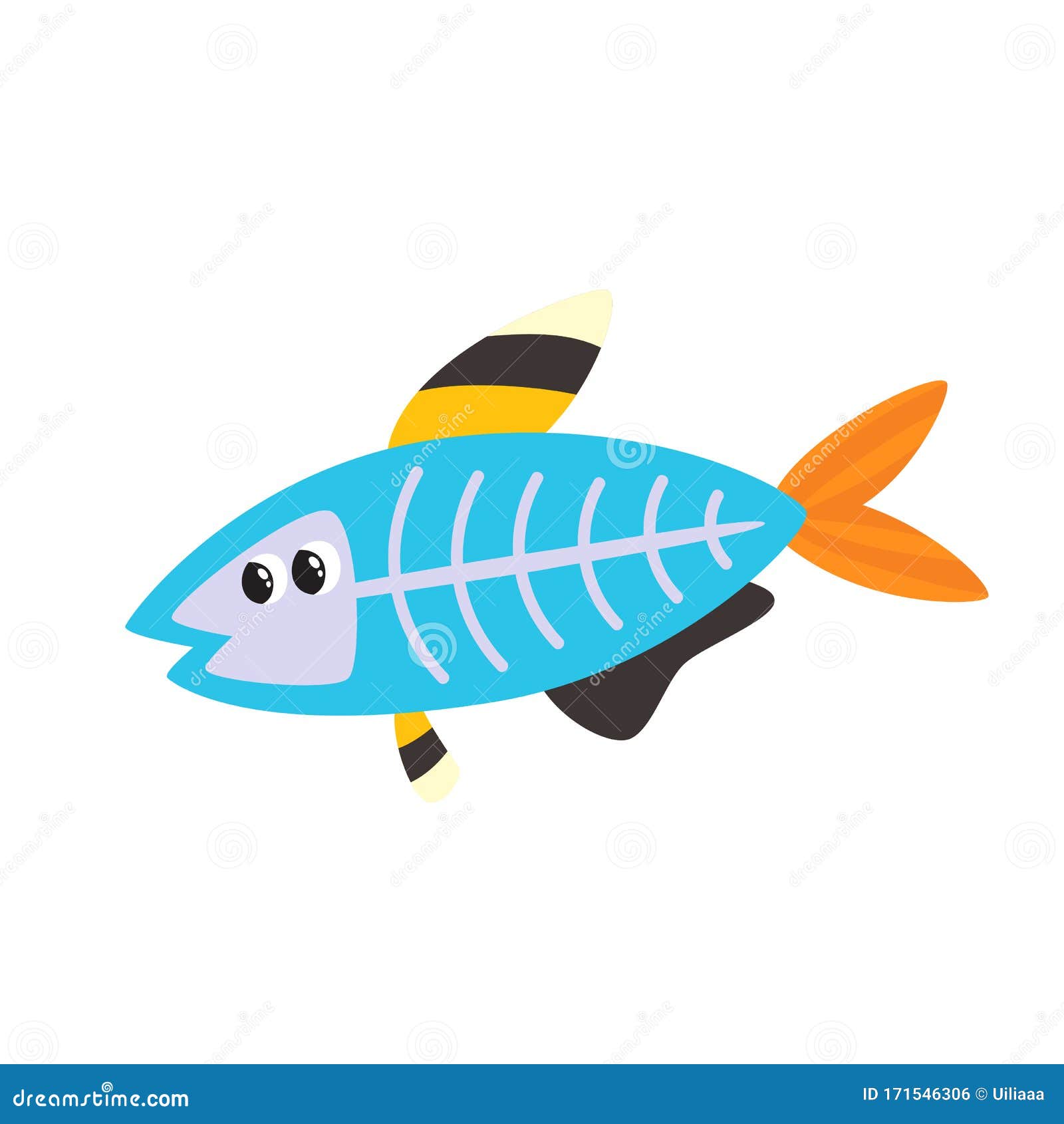 Vector Illustration of Cartoon Sea Animal - X-ray Fish Isolated on White  Stock Vector - Illustration of animal, character: 171546306