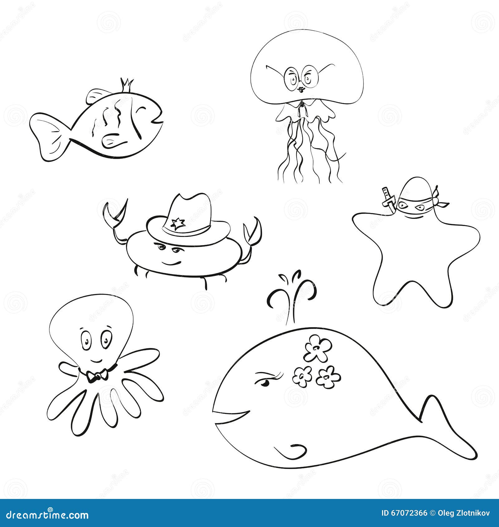 Vector Illustration Cartoon Sea Animals Mask Carnival Hand Drawn Outline  Set Stock Vector - Illustration of creatures, carnival: 67072366