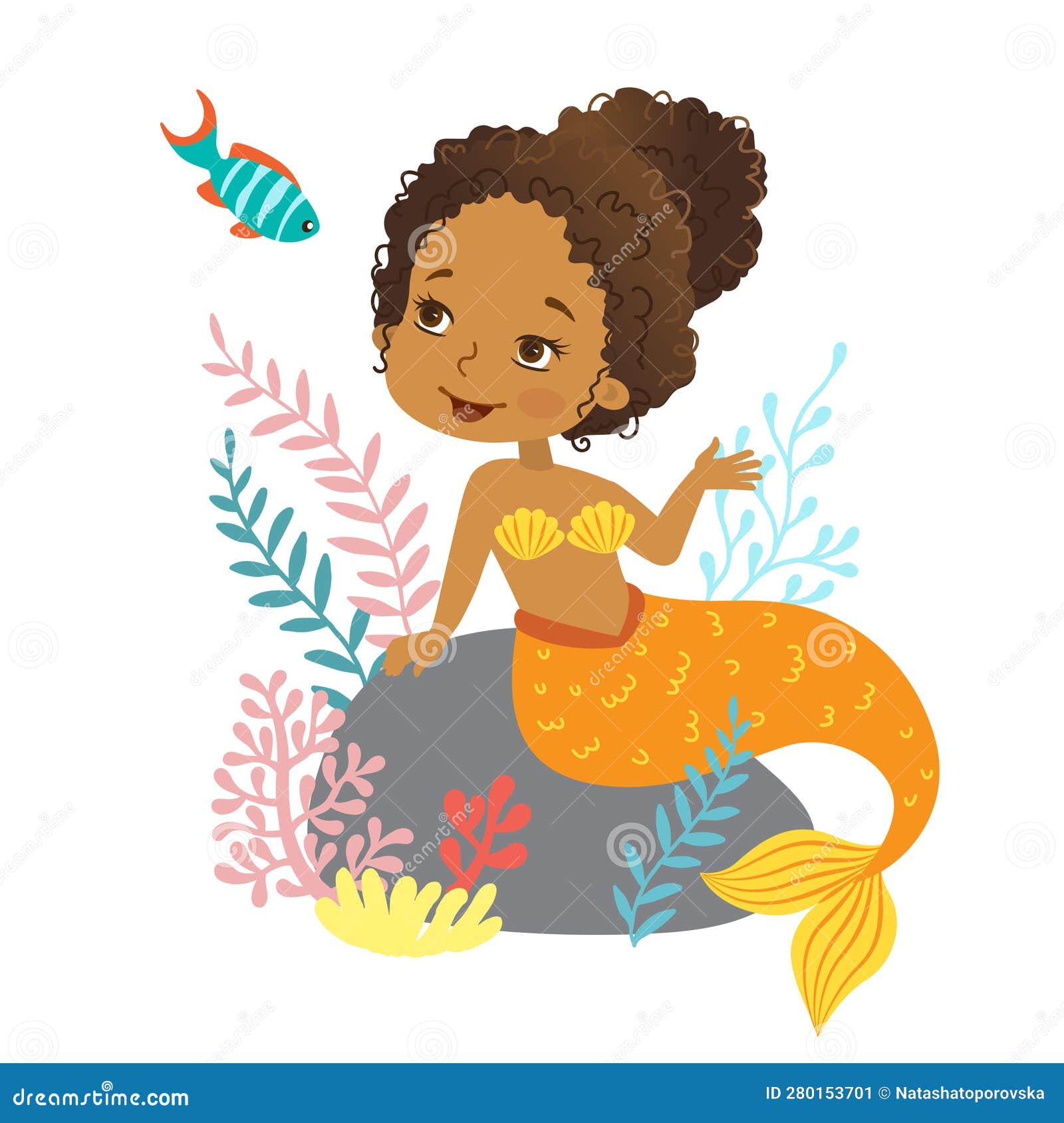 Vector Illustration of Beautiful Girl Mermaid African American ...