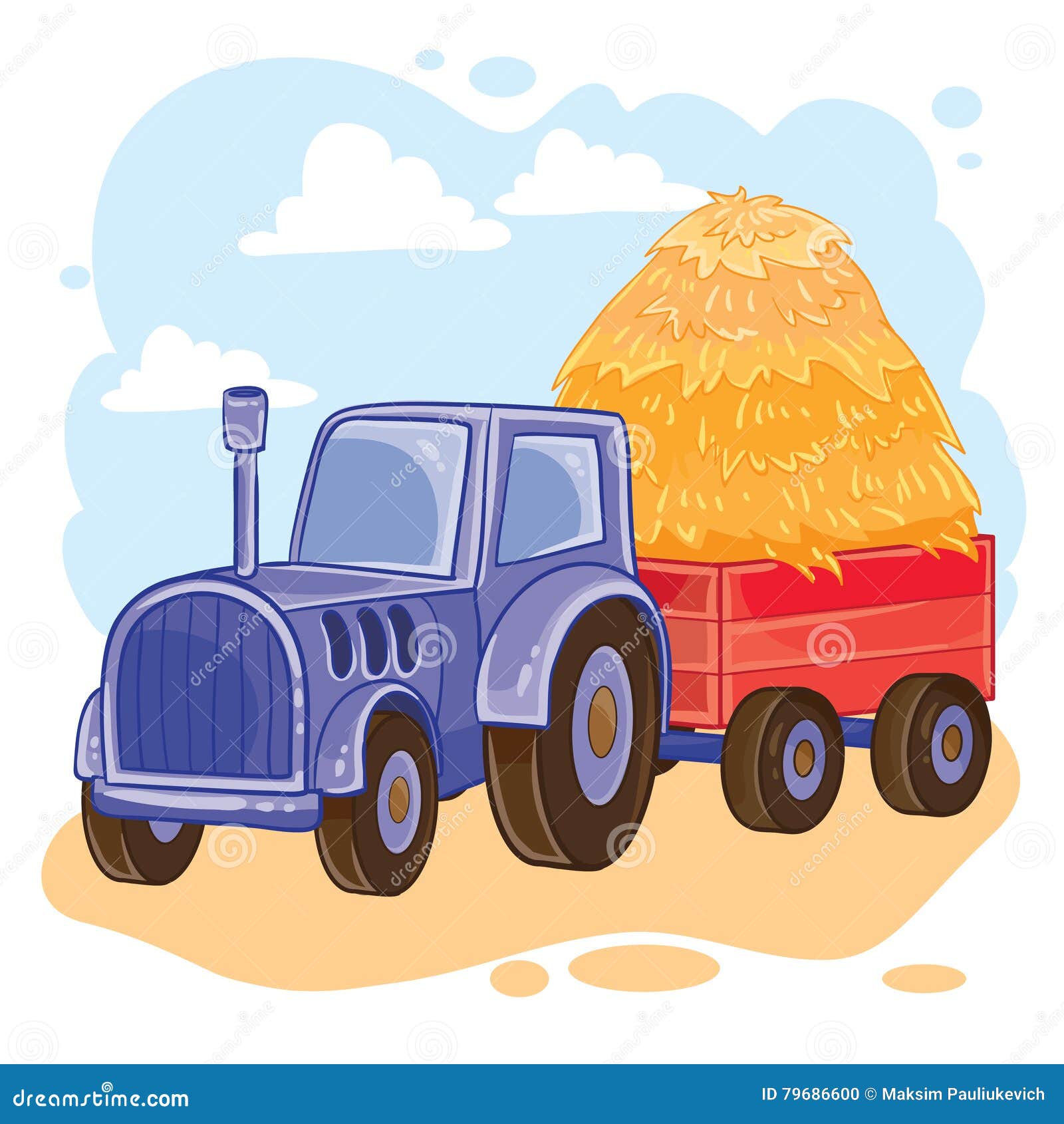 Vector Illustration of Cartoon Tractor with Trolley Stock Vector -  Illustration of element, cute: 79686600