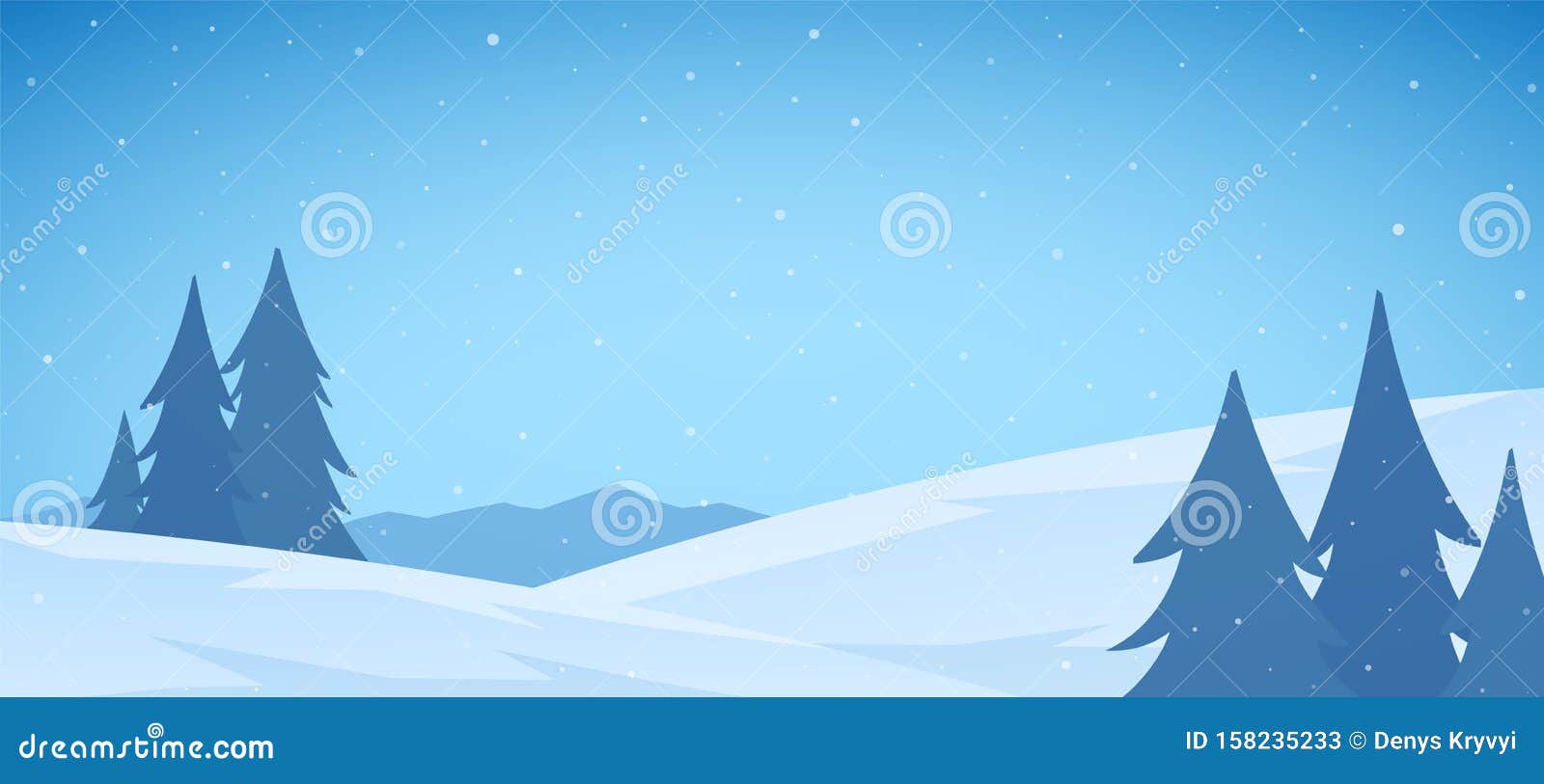 Cartoon Winter Snowy Mountains Flat Landscape with Pines and Hills.  Christmas Background Stock Vector - Illustration of evening, journey:  158235233