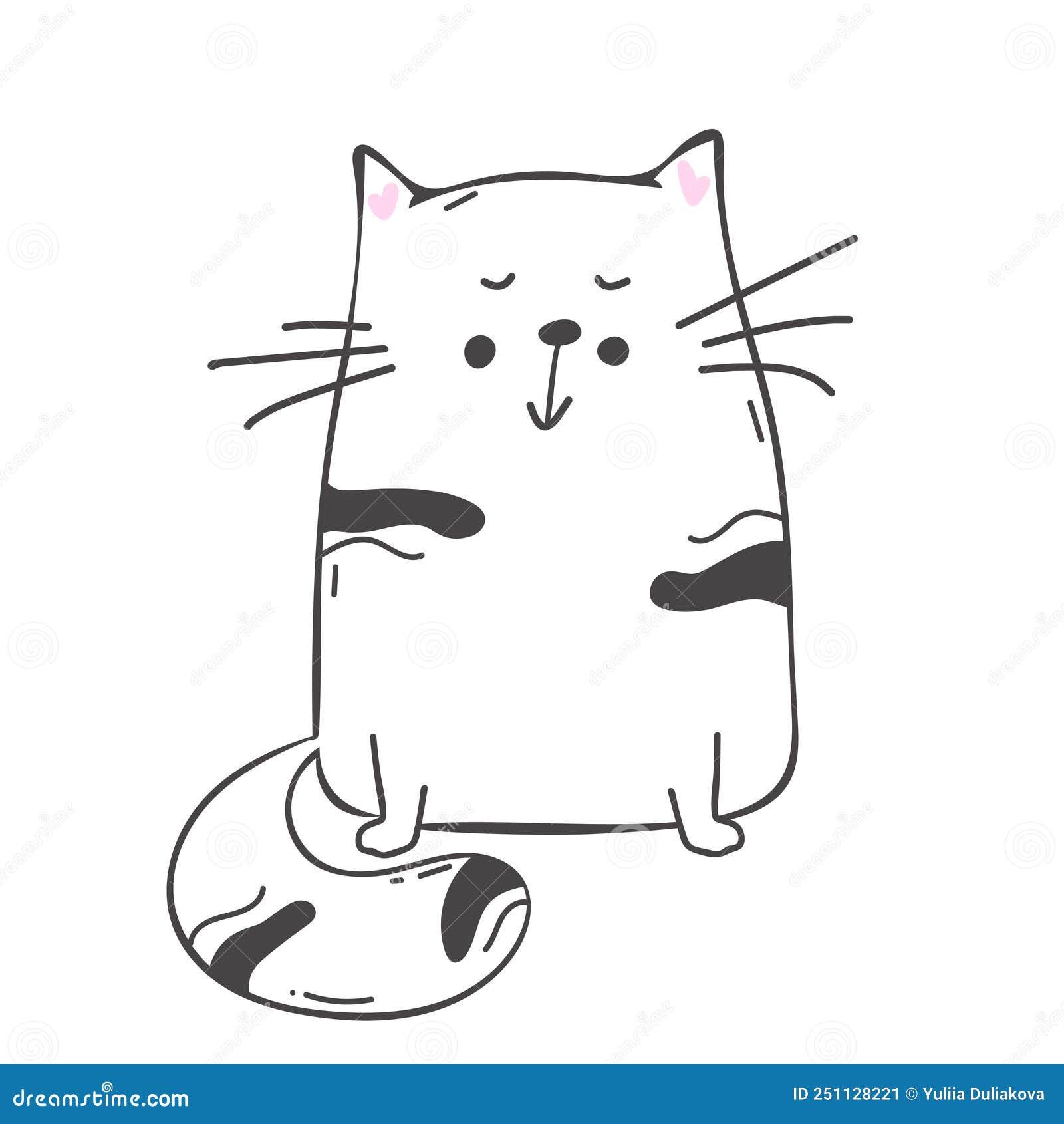 Vector Illustration Character Design Outline of Cat Draw Doodle Style ...