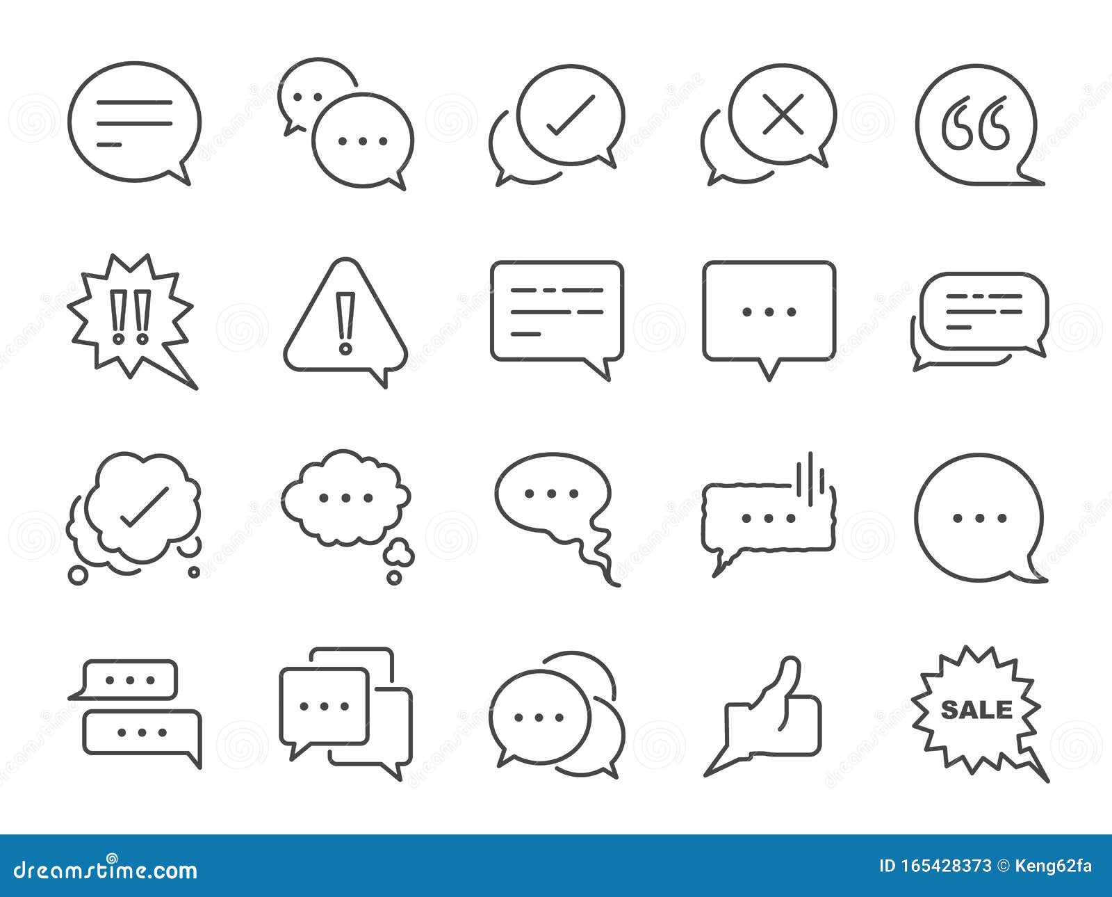 chat and quote line icon set. included icons as bubble, talk, social media message, discuss, speech, comment and more.