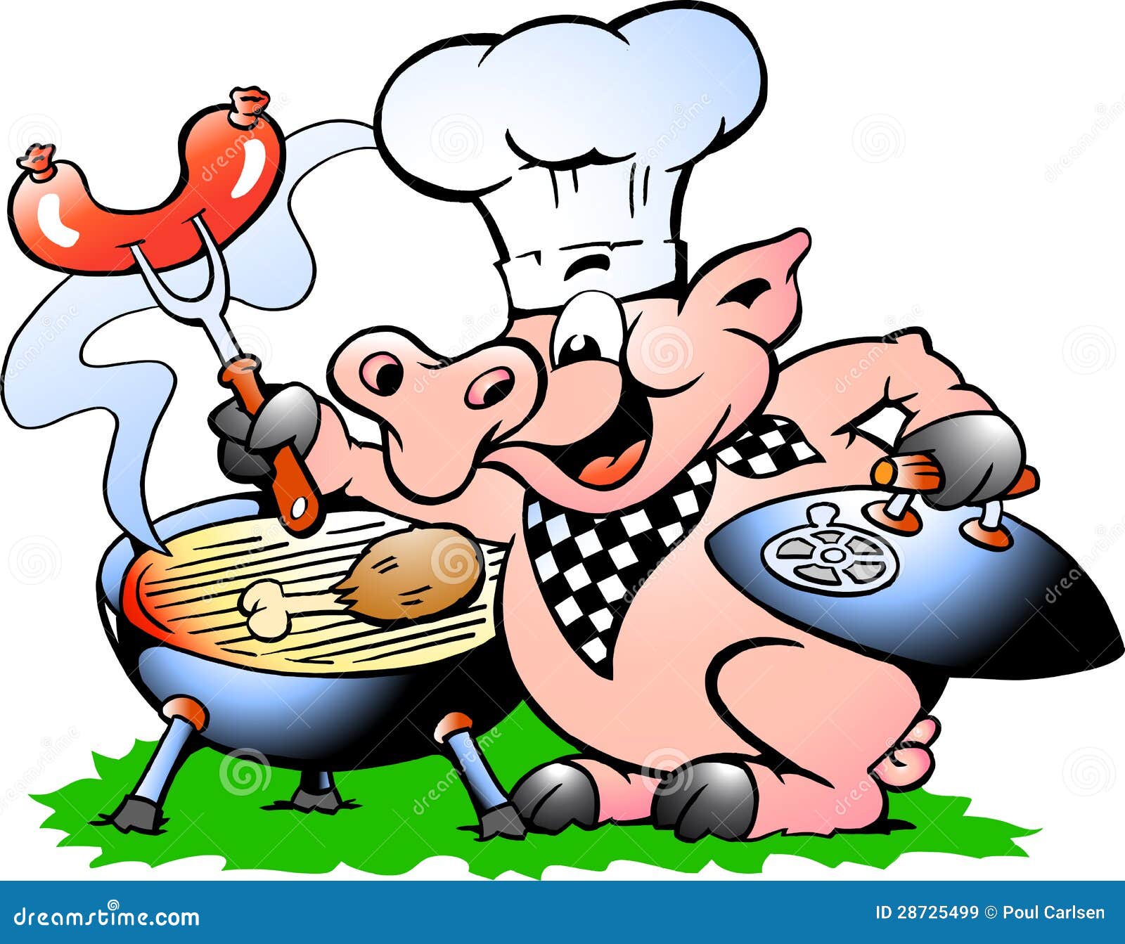 Vector Illustration of an Chef Pig Standing and Making BBQ Stock Vector