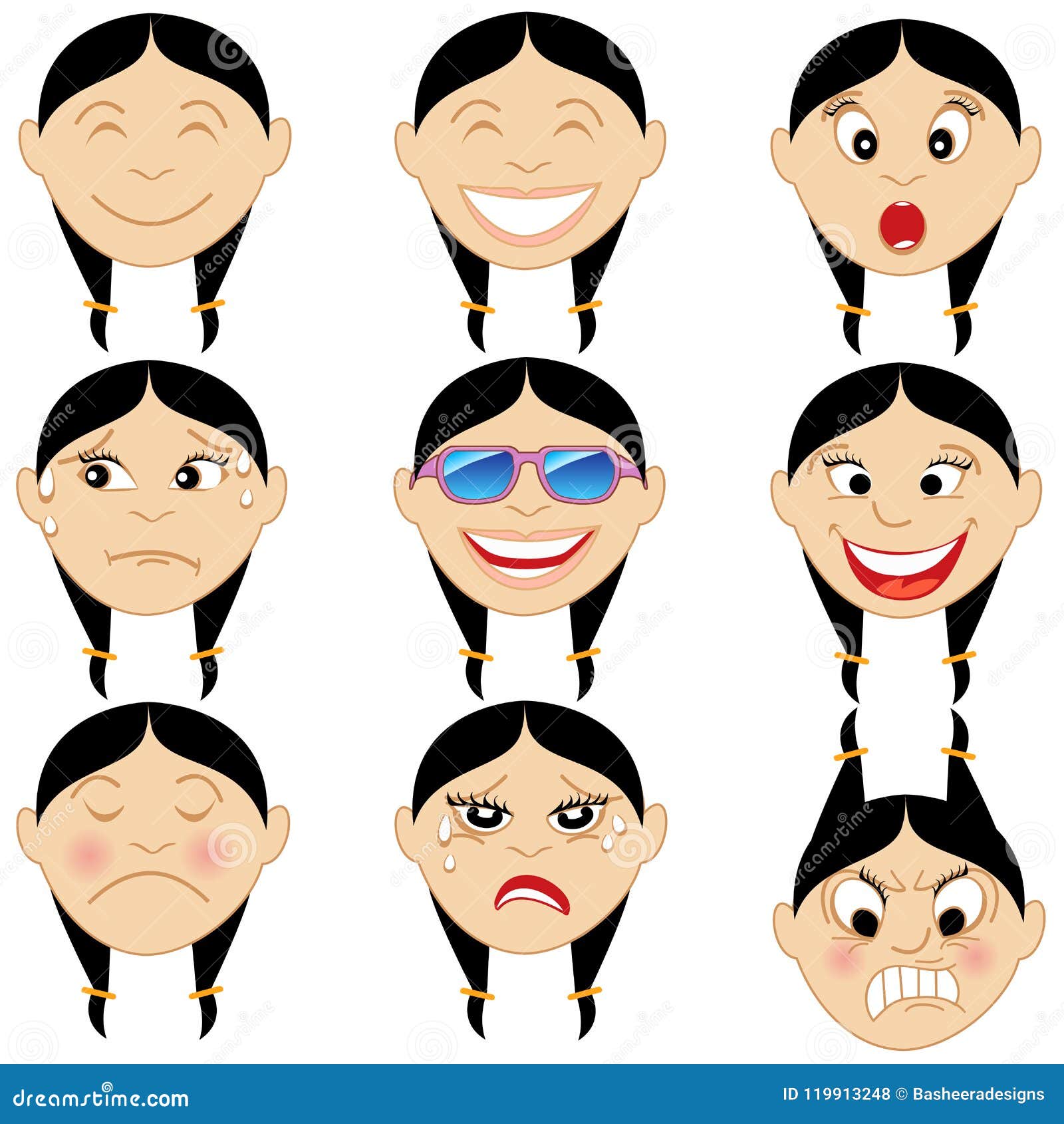 Chinese Girl Emoticon Emoji Stickers Stock Vector - Illustration of ...