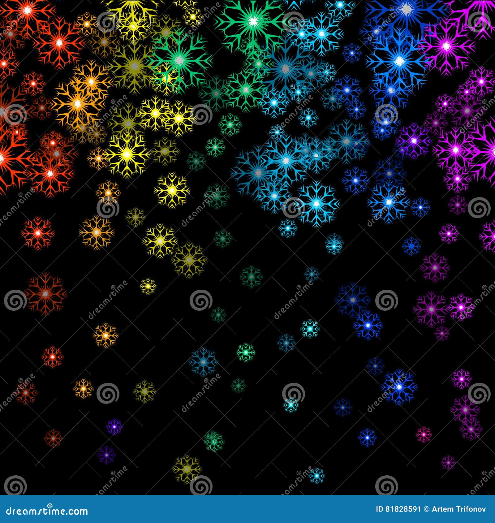 Download Vector Illustration Christmas Rainbow Snowflakes On Black ...