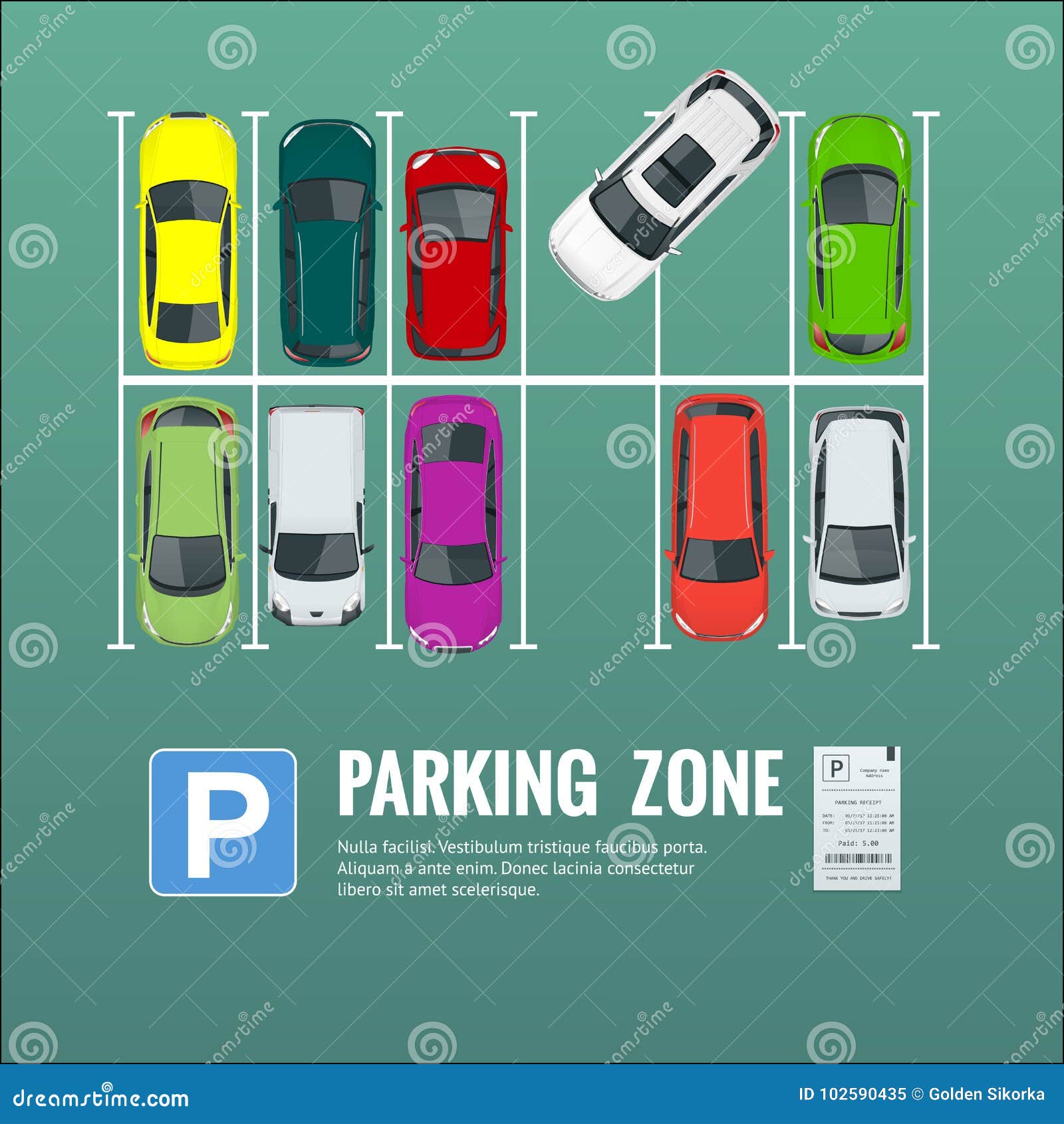 Vector Illustration City Parking Lot With A Set Of Different Cars. Stock Vector - Illustration ...