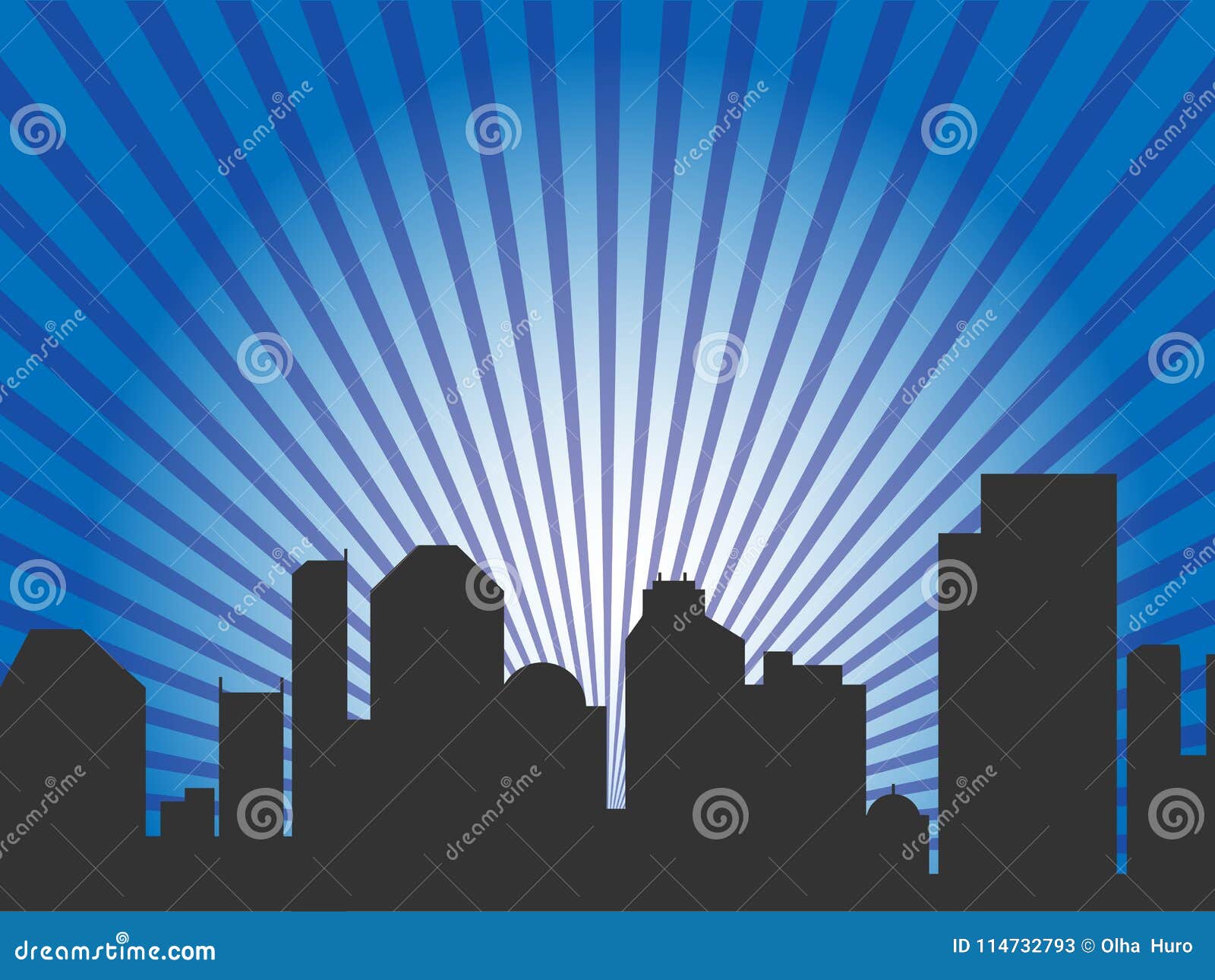 Vector Illustration A City Skyline In Blue Rays Stock Vector 