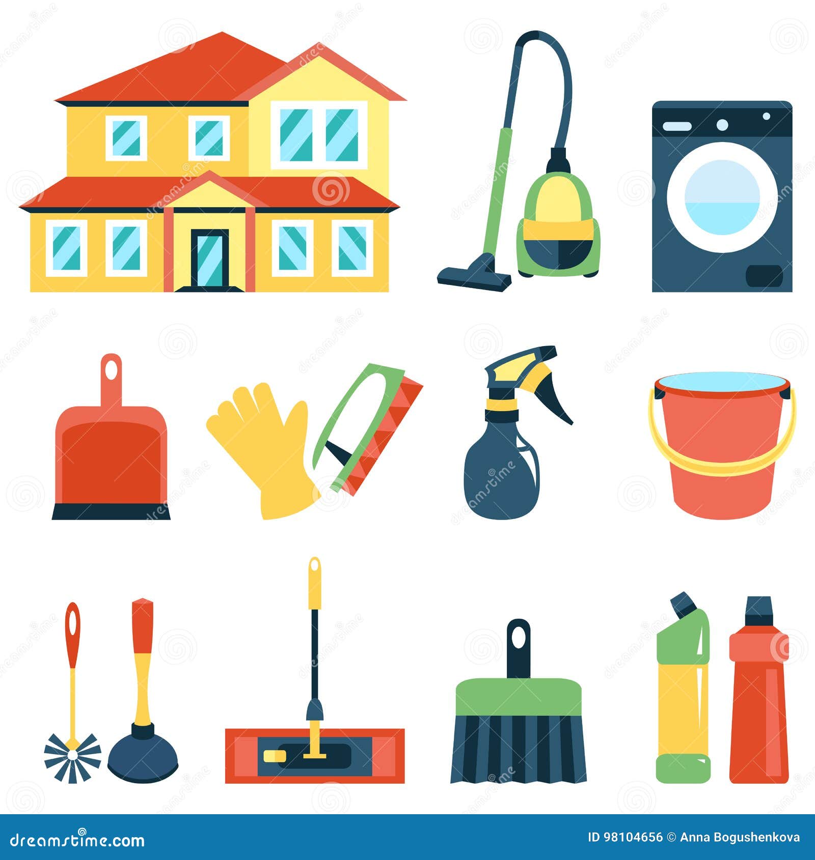 Vector Illustration of Cleaning Icons Color Set Stock Vector