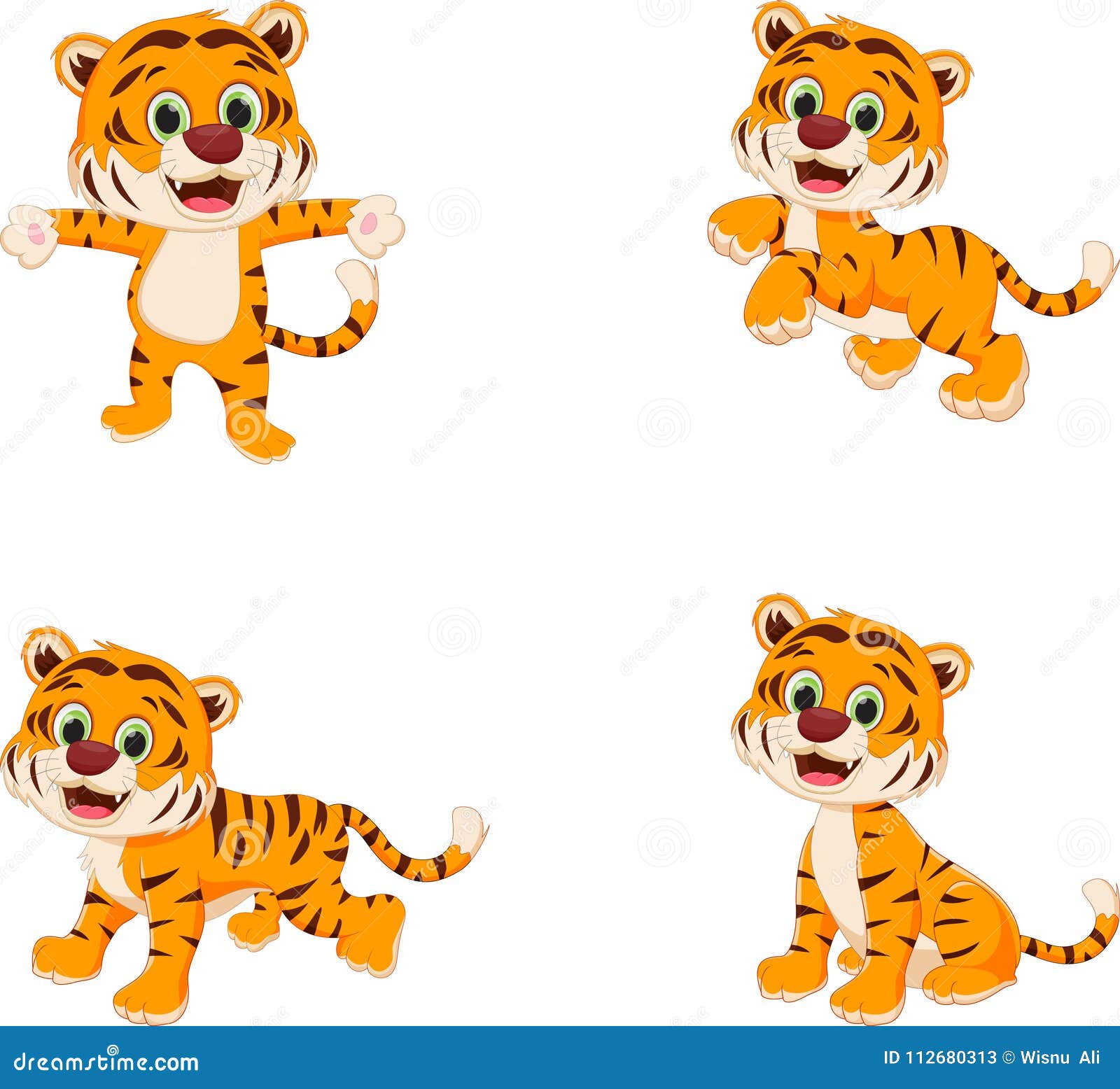Collection of Cute Tiger Cartoon Stock Vector - Illustration of ...