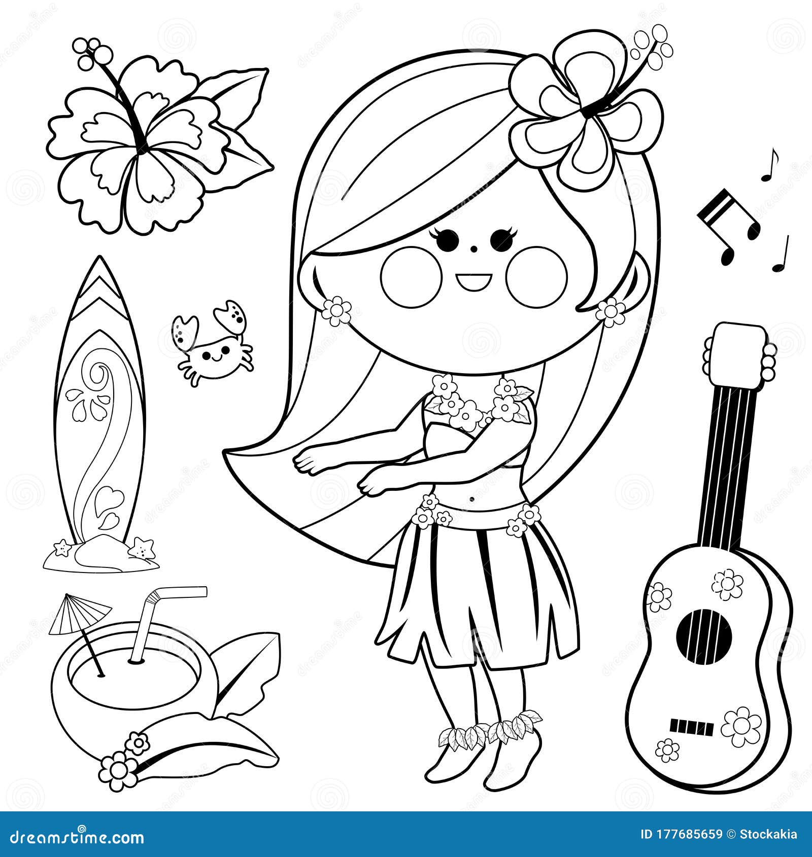 Download Hawaiian Hula Dancing Girl. Vector Black And White Coloring Page Stock Vector - Illustration of ...