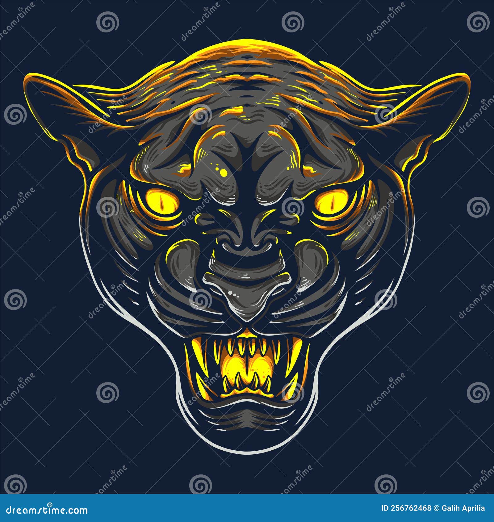 Vector Illustration Colorful Front View Panther Head with Angry Pose ...