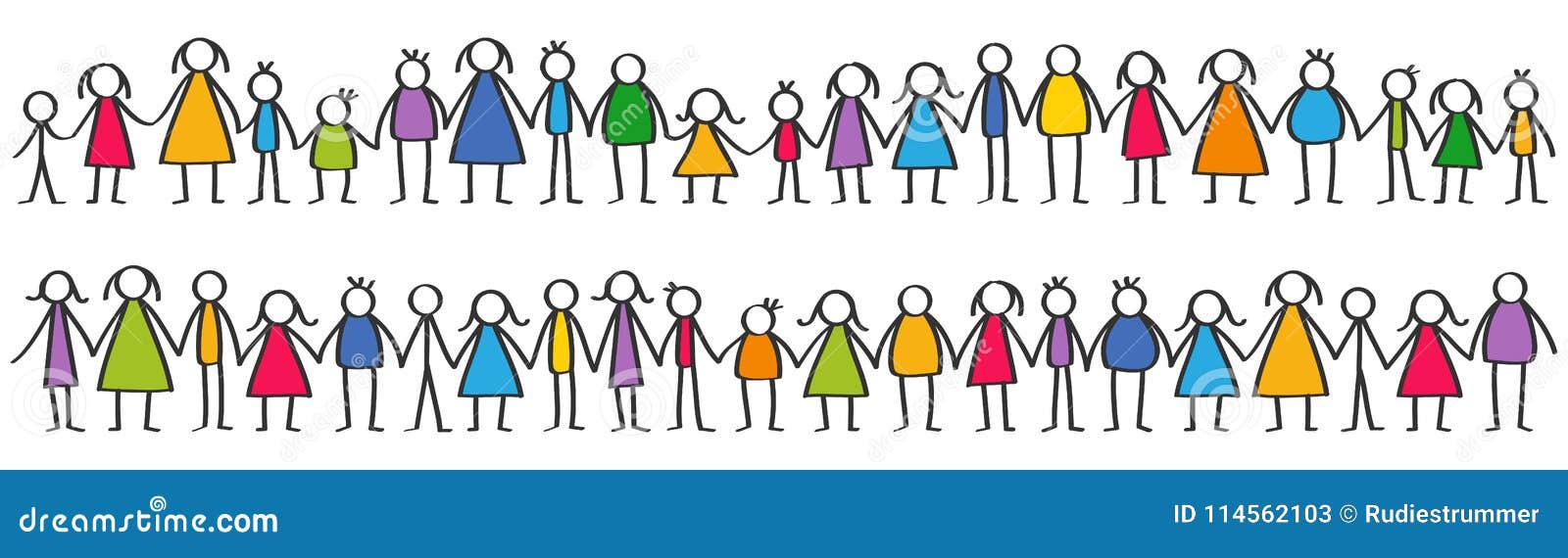 Vector Illustration Of Colorful Male And Female Stick Figures Children