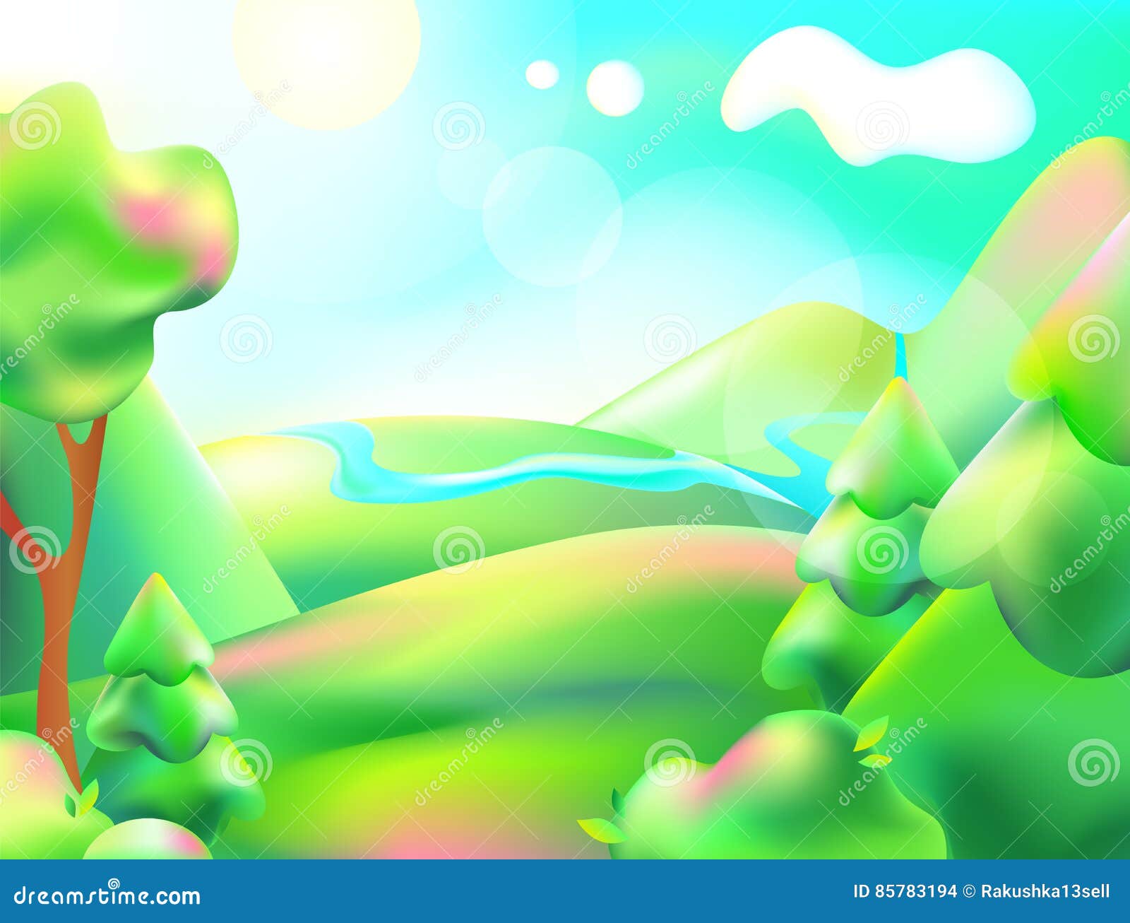 Vector Illustration of Colorful Nature. Cartoon Landscape of a Sunny Summer  Day Stock Vector - Illustration of background, green: 85783194