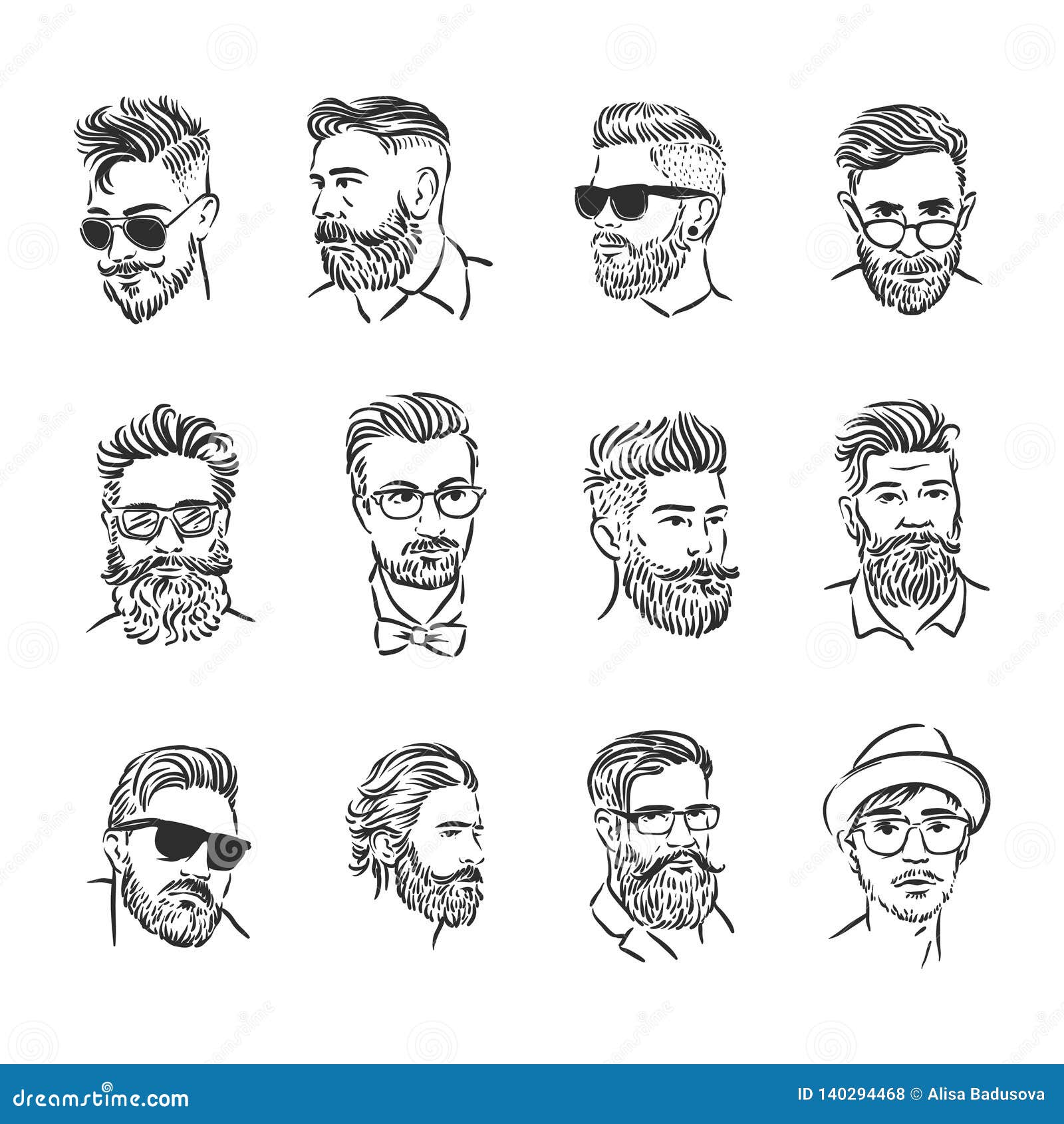 Vector Illustration Concept of Hipster Portrait Icon. Black on White ...