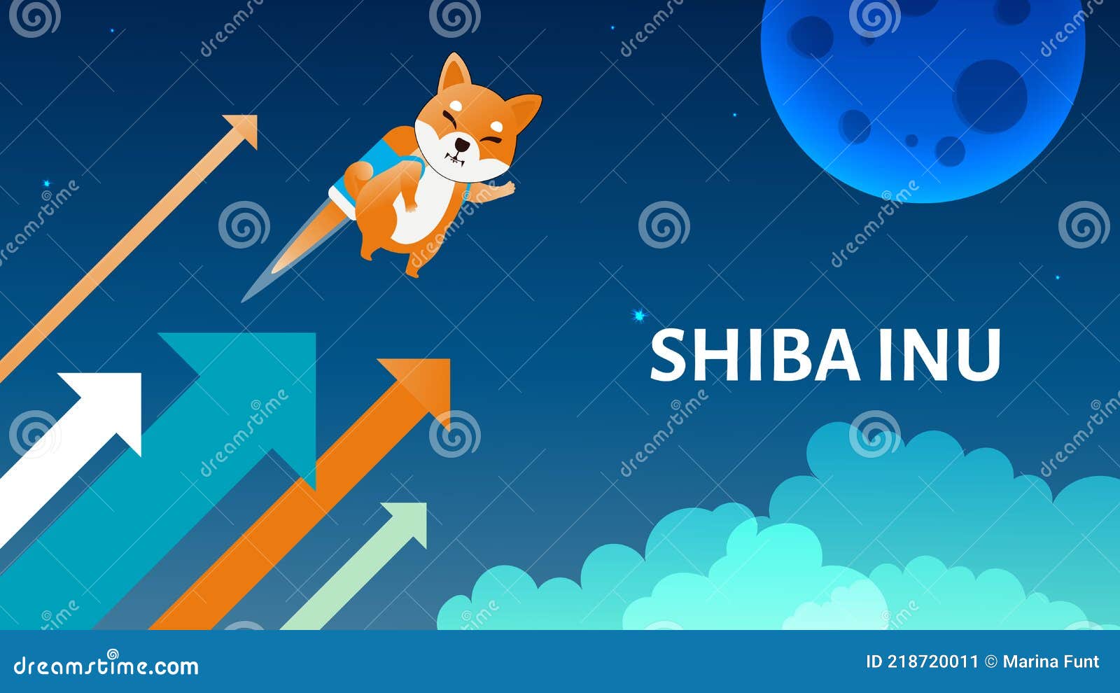 Vector Illustration Concept of Shiba Inu Uptrend Cryptocurrency. Stock