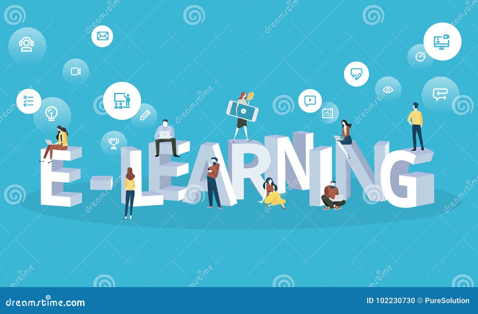 Flat design style web banner for e-learning, distance education, online learning. Vector illustration concept for web design, marketing, and print material.