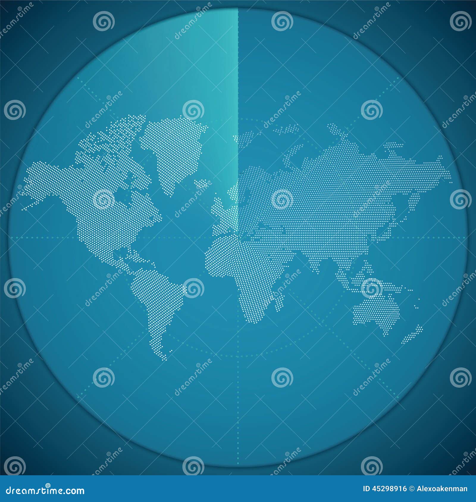   concept of world map on digital sonar display