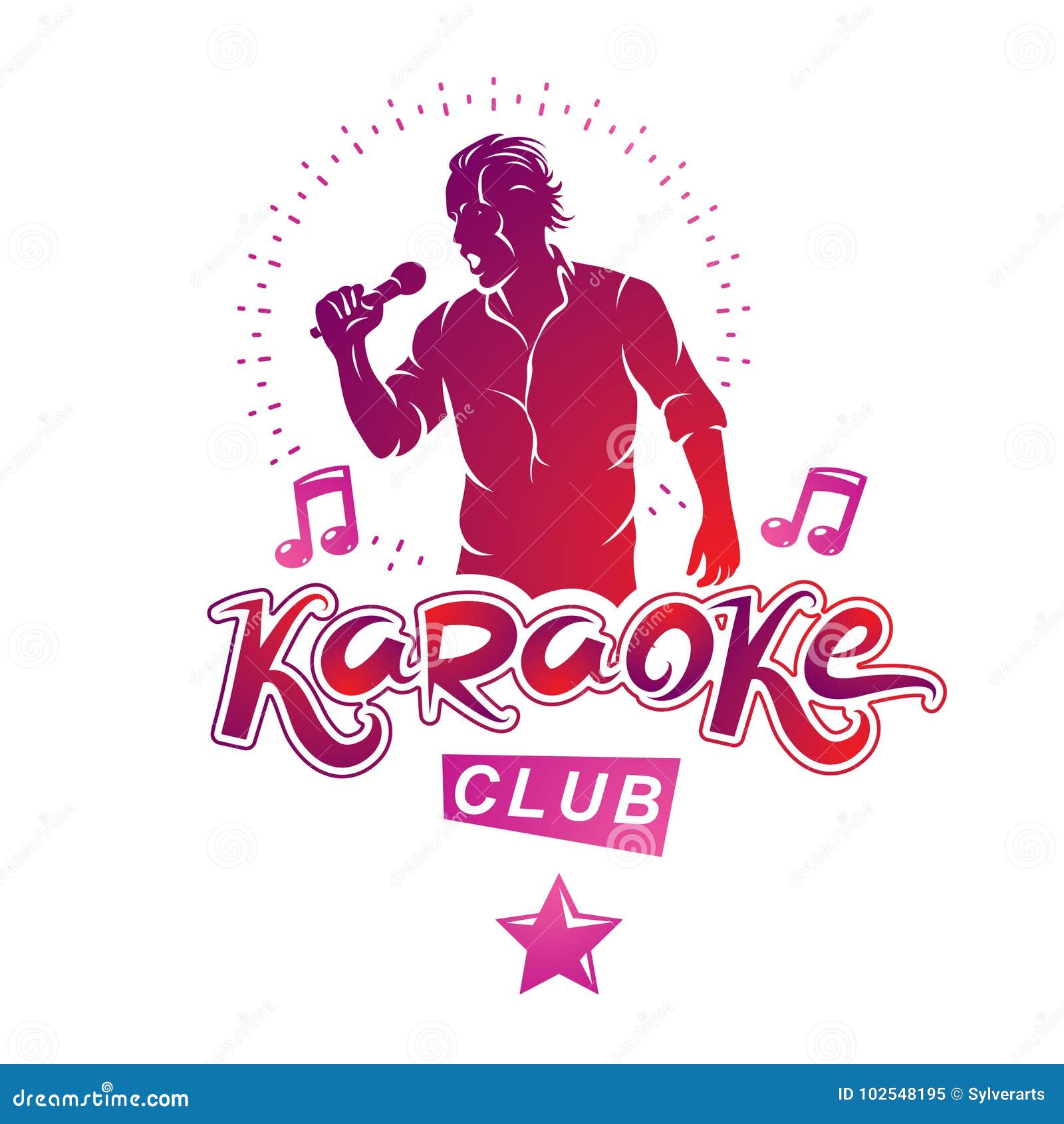   of content man singing, soloist holds a microphone in hand. karaoke club, feel yourself famous superstar.