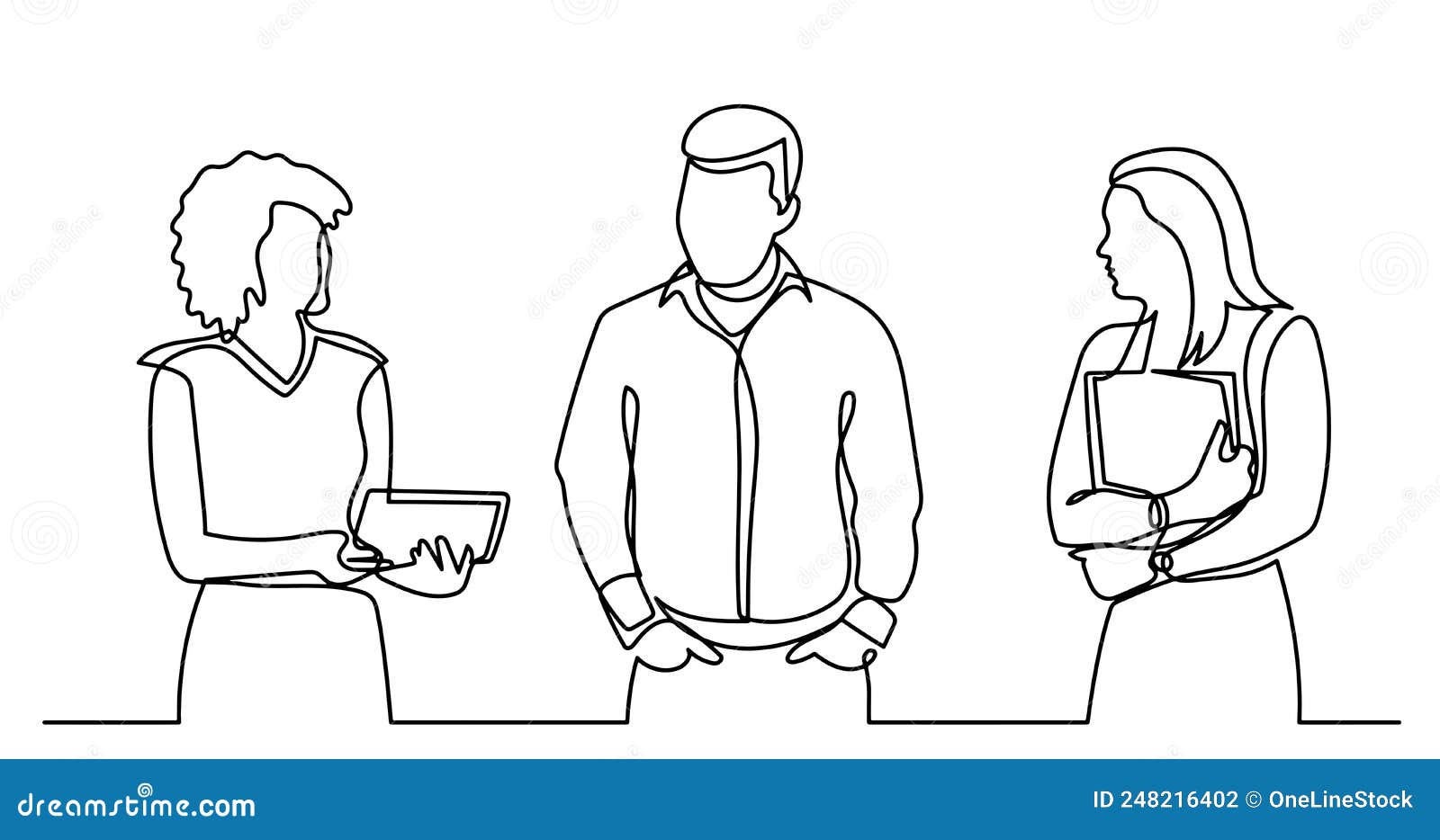 continuous line drawing of business people talking