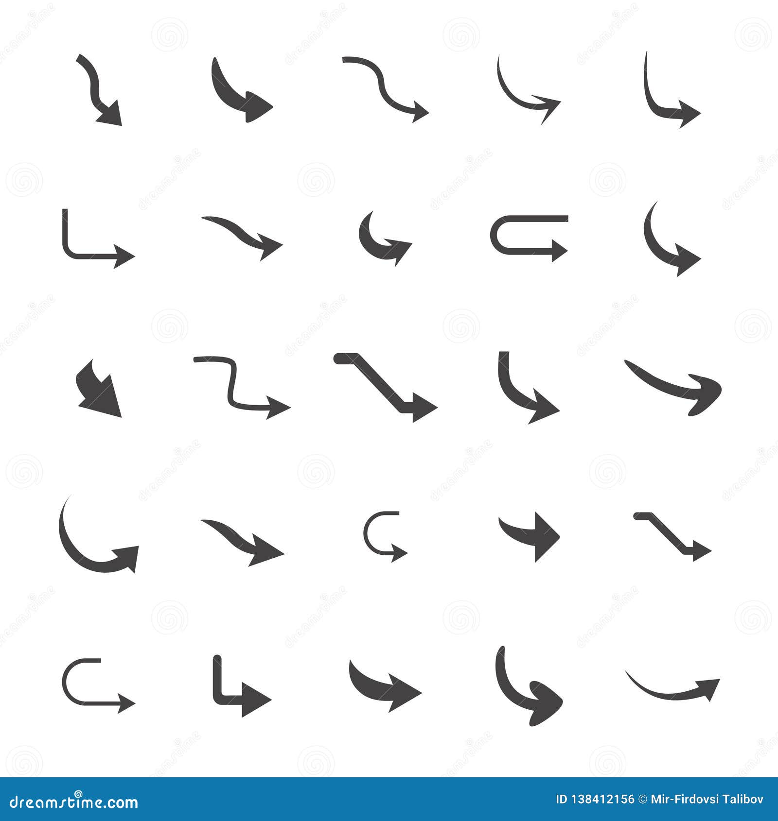 Vector Illustration of Curved Arrow Icons. 25 Curved Arrow Icons Set