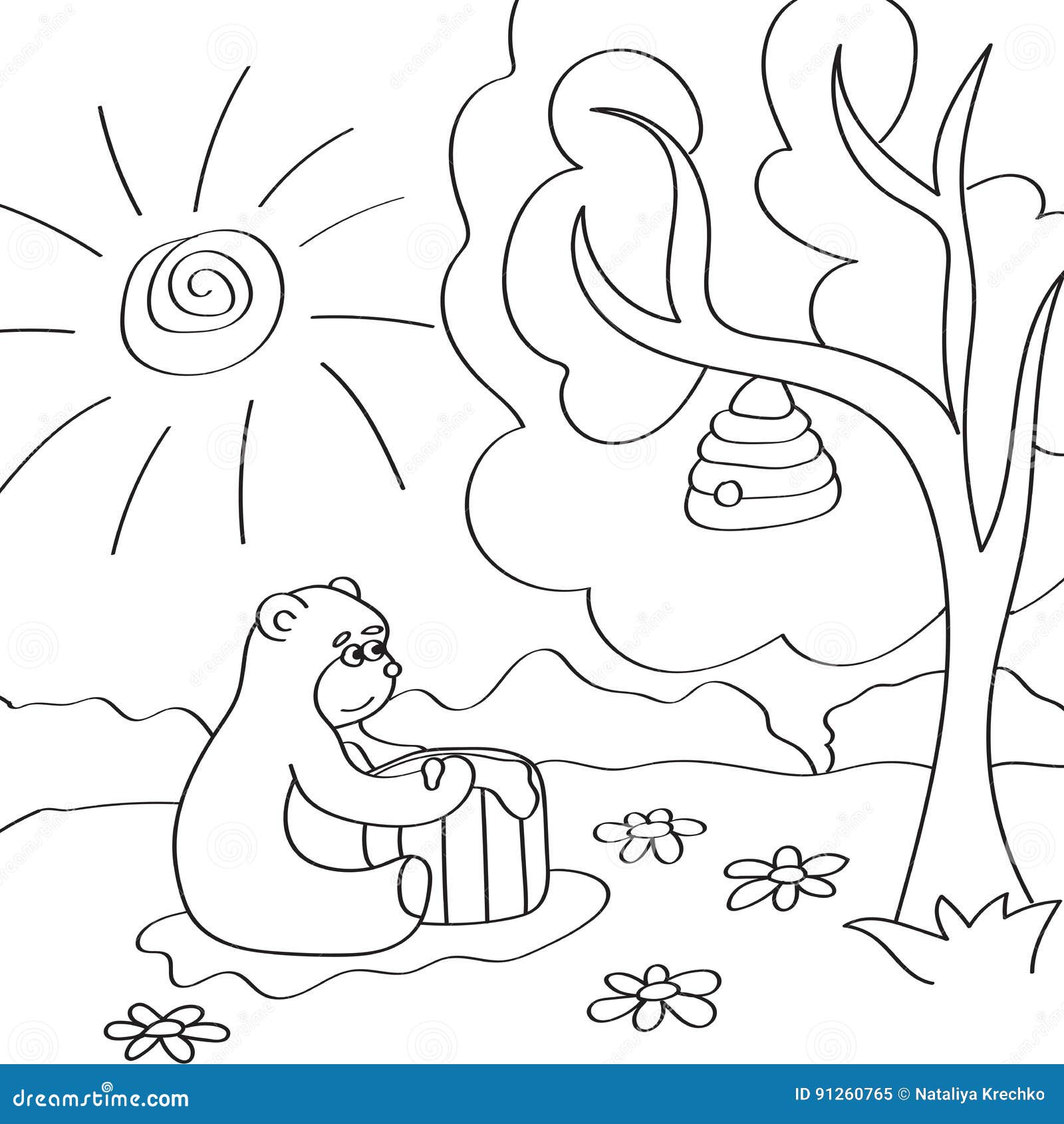 Vector Illustration Of Cute Cartoon Bear For Coloring Book