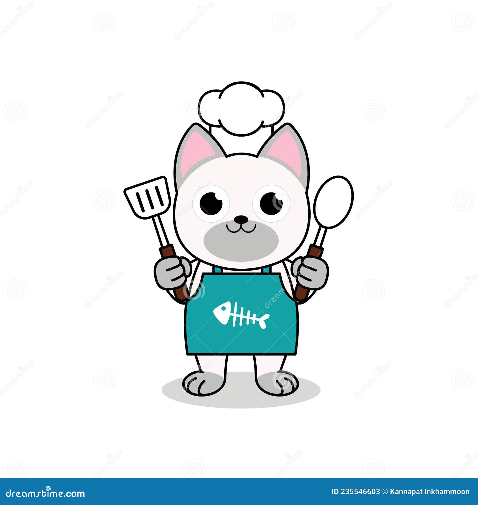 Vector Illustration of Cute Cat Chef Holding Ladles Stock Vector ...