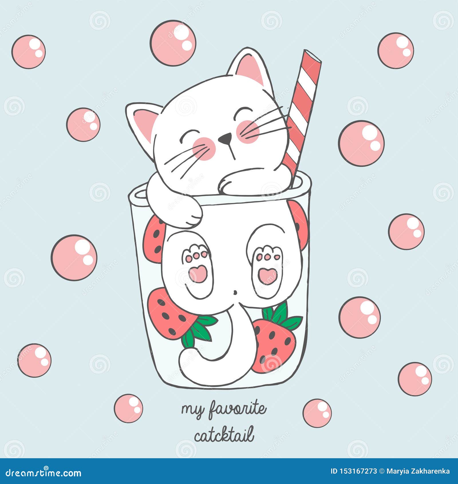 Cute Kawaii Cat in Anime Style in a Glass of Strawberry Cocktail with Pink  Bubbles, Drawing for Children`s Menu, Cocktail Party Stock Vector -  Illustration of cute, baby: 153167273