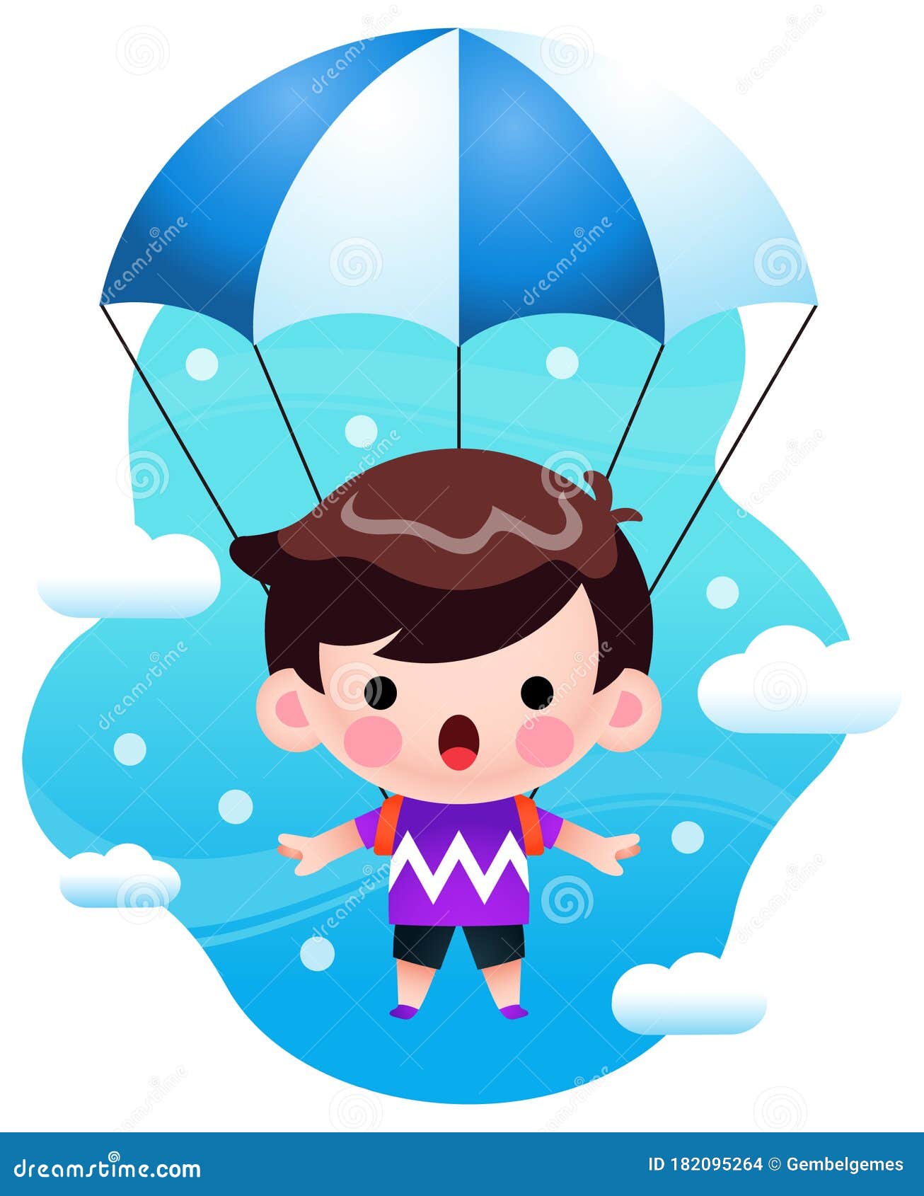 Vector Illustration Cute Little Boy Flying with Parachute Stock Vector