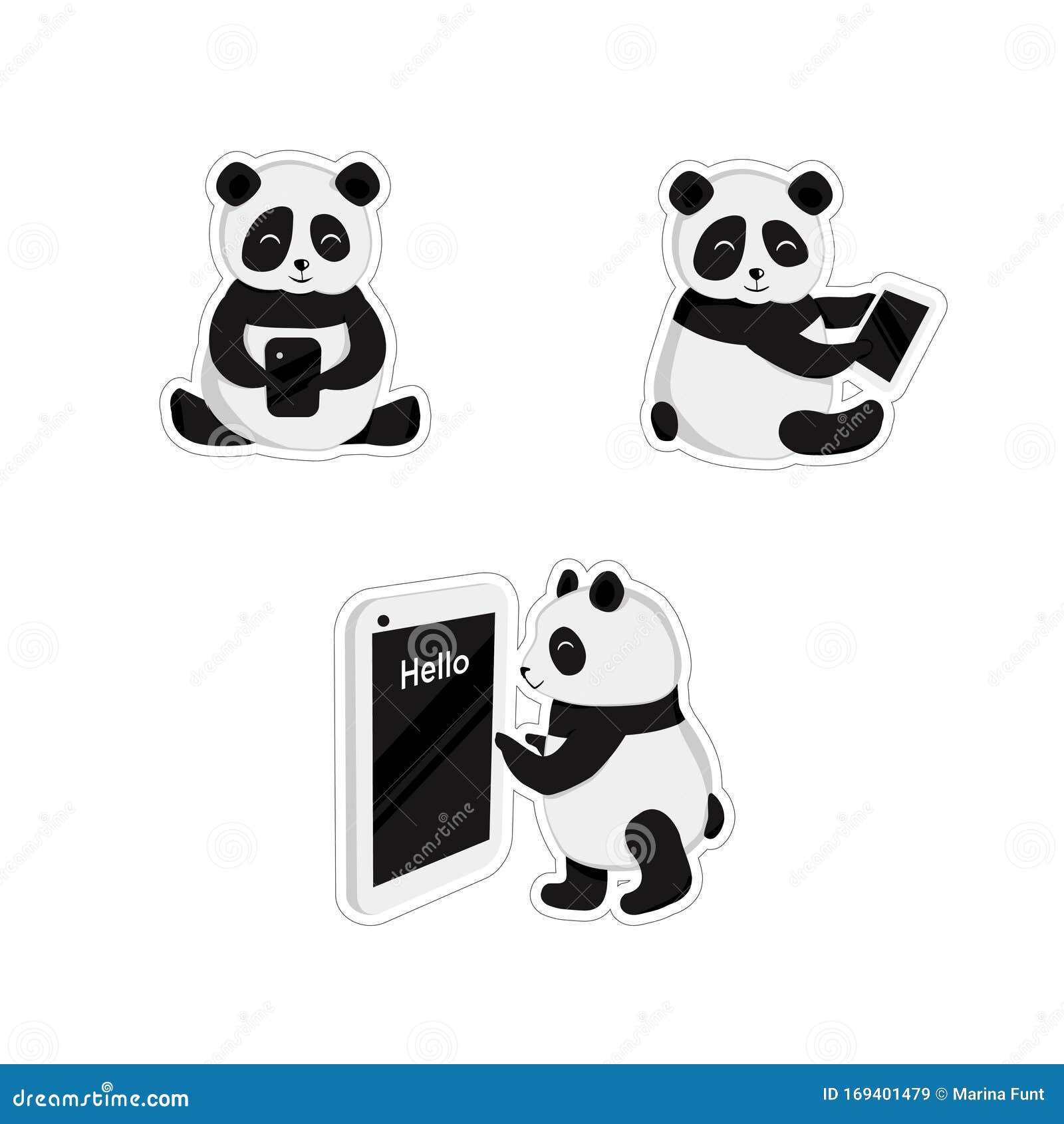Vector Illustration with 3 Cute Little Chinese Pandas Stickers. Cartoon  Pandas with Mobile Phone on White Background Stock Vector - Illustration of  mobile, animal: 169401479