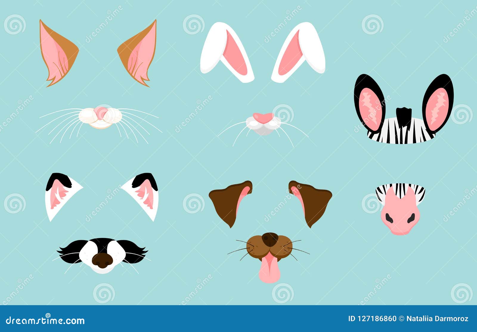 Vector Illustration of Cute and Nice Animal Ears and Nose Masks for  Selfies, Pictures and Video Effect. Funny Animals Stock Vector -  Illustration of decor, avatar: 127186860