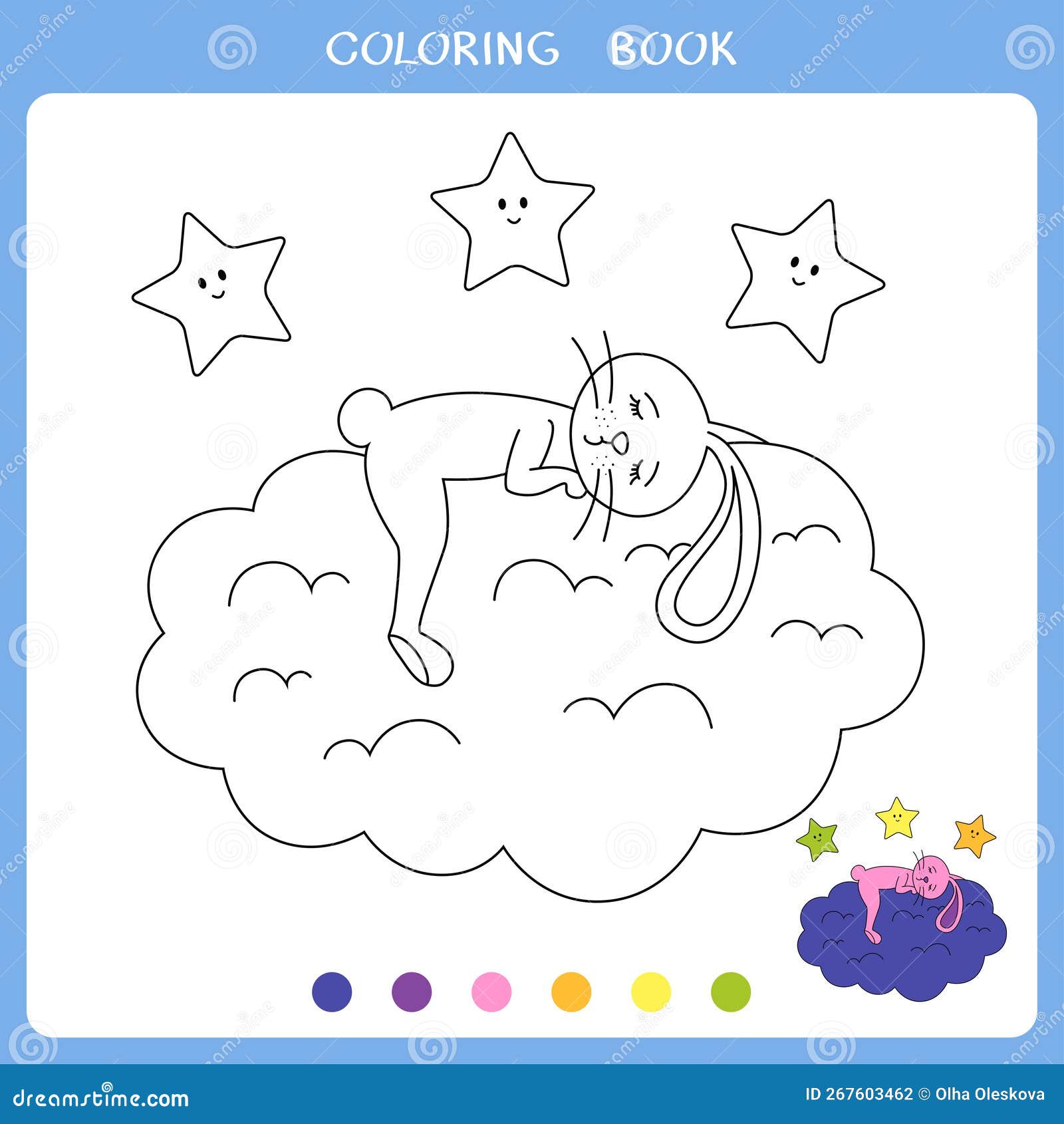 Vector Illustration of Cute Sleeping Rabbit for Coloring Book Stock ...