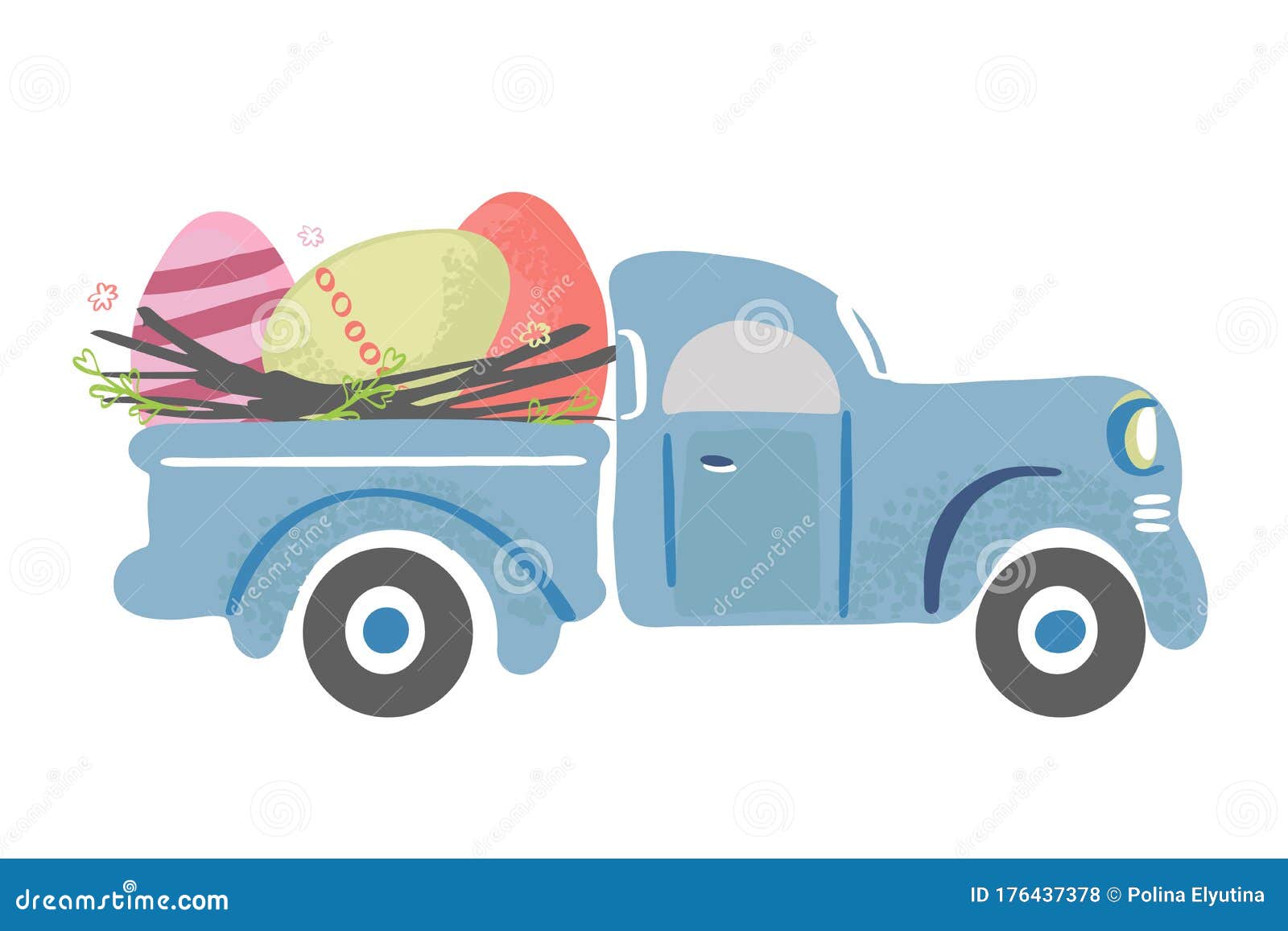 simple cute vintage truck carrying easter eggs