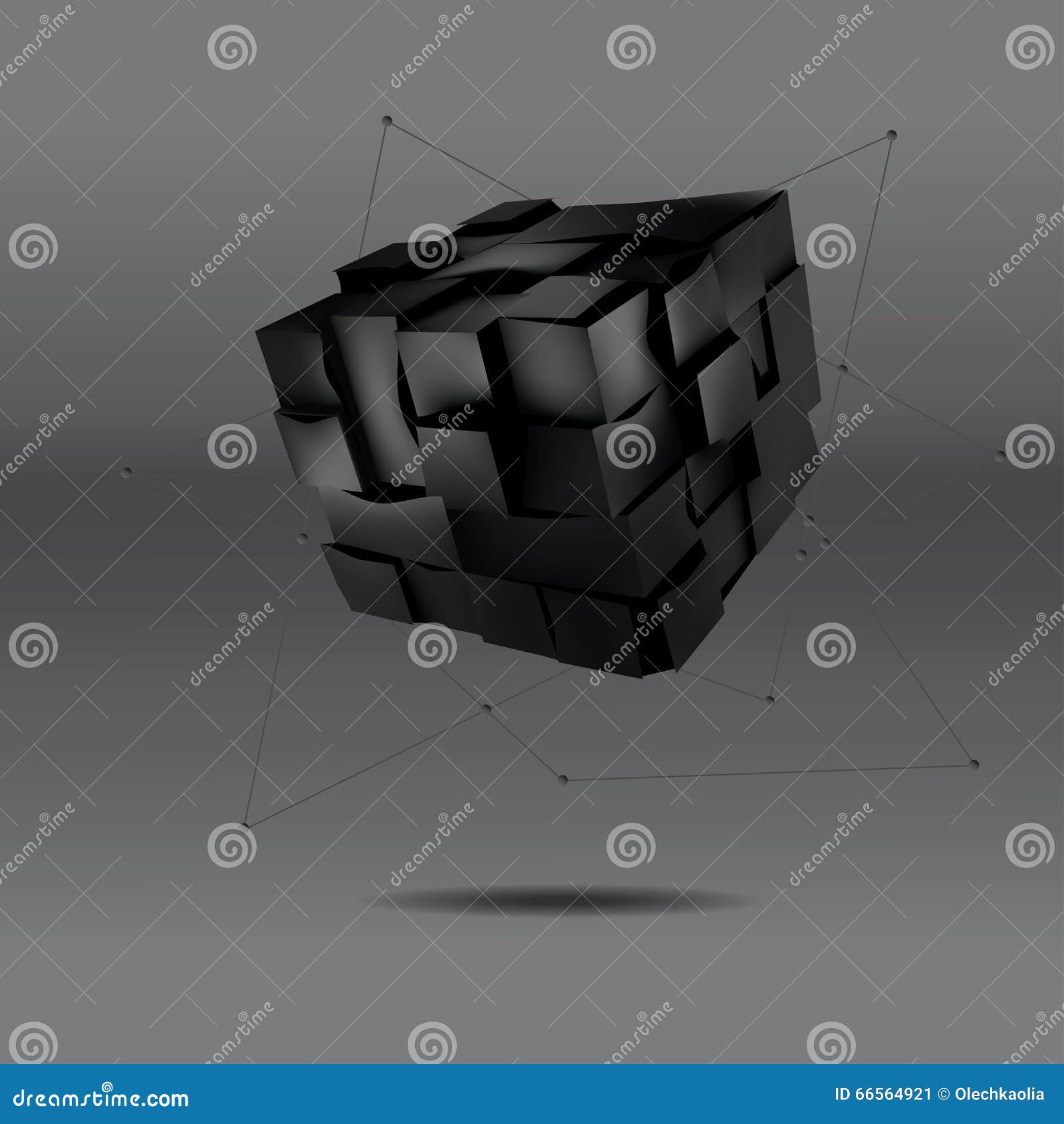   of 3d black cube with lines and dots hanging . abstract background for your 