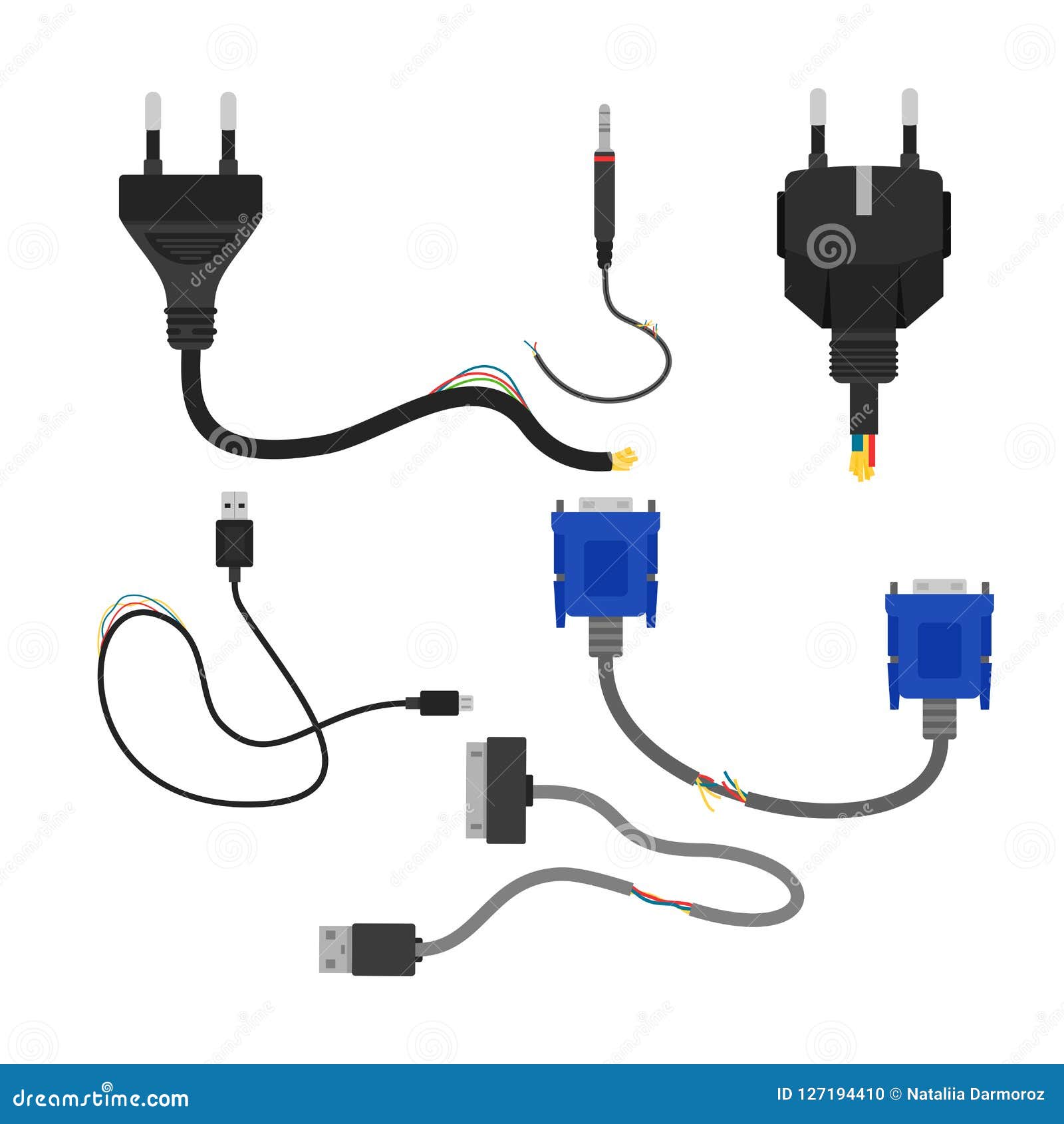 Damaged Broken Short Circuit Electrical Cable Wires. Electrical